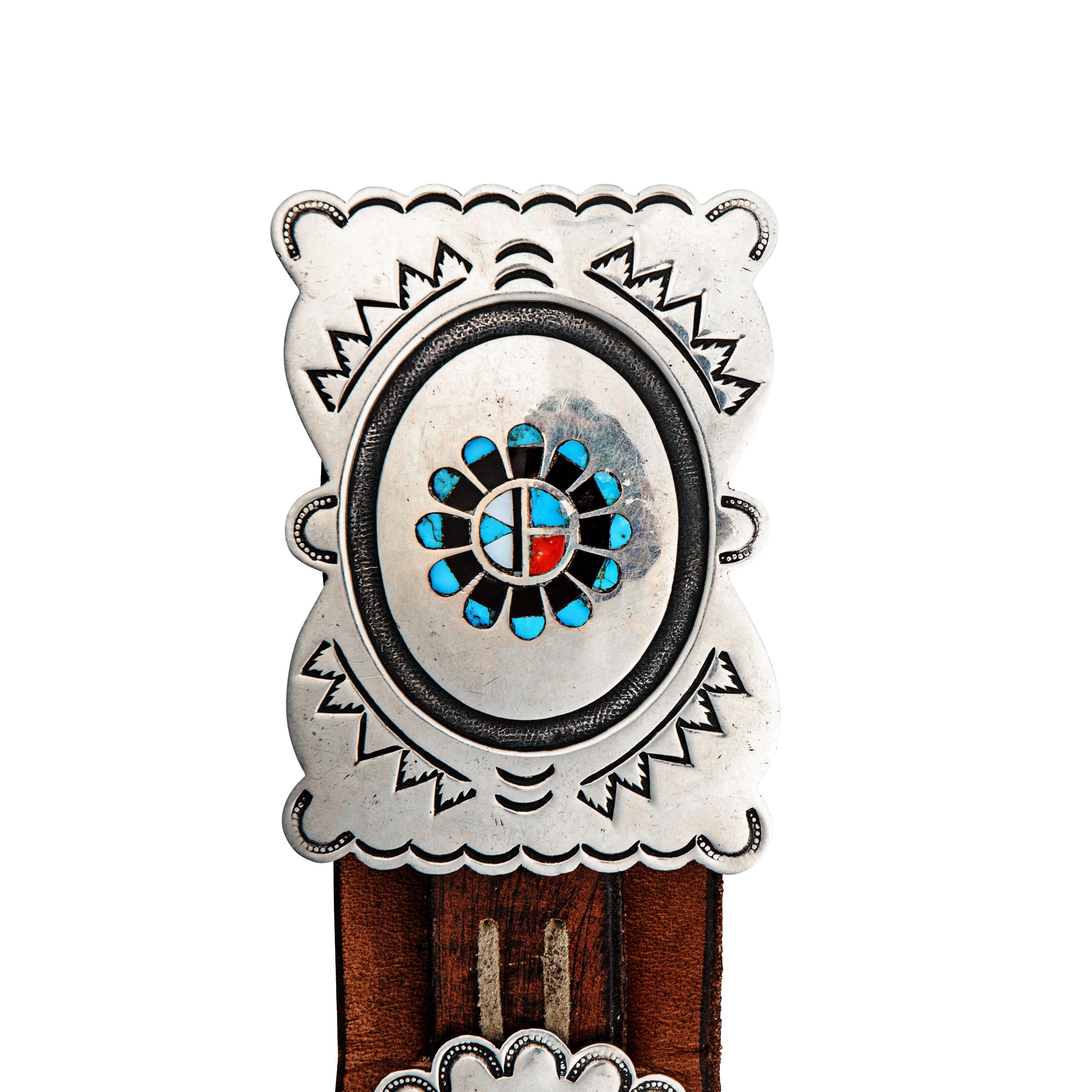 Vintage Sun Face Inlay Concho Belt
