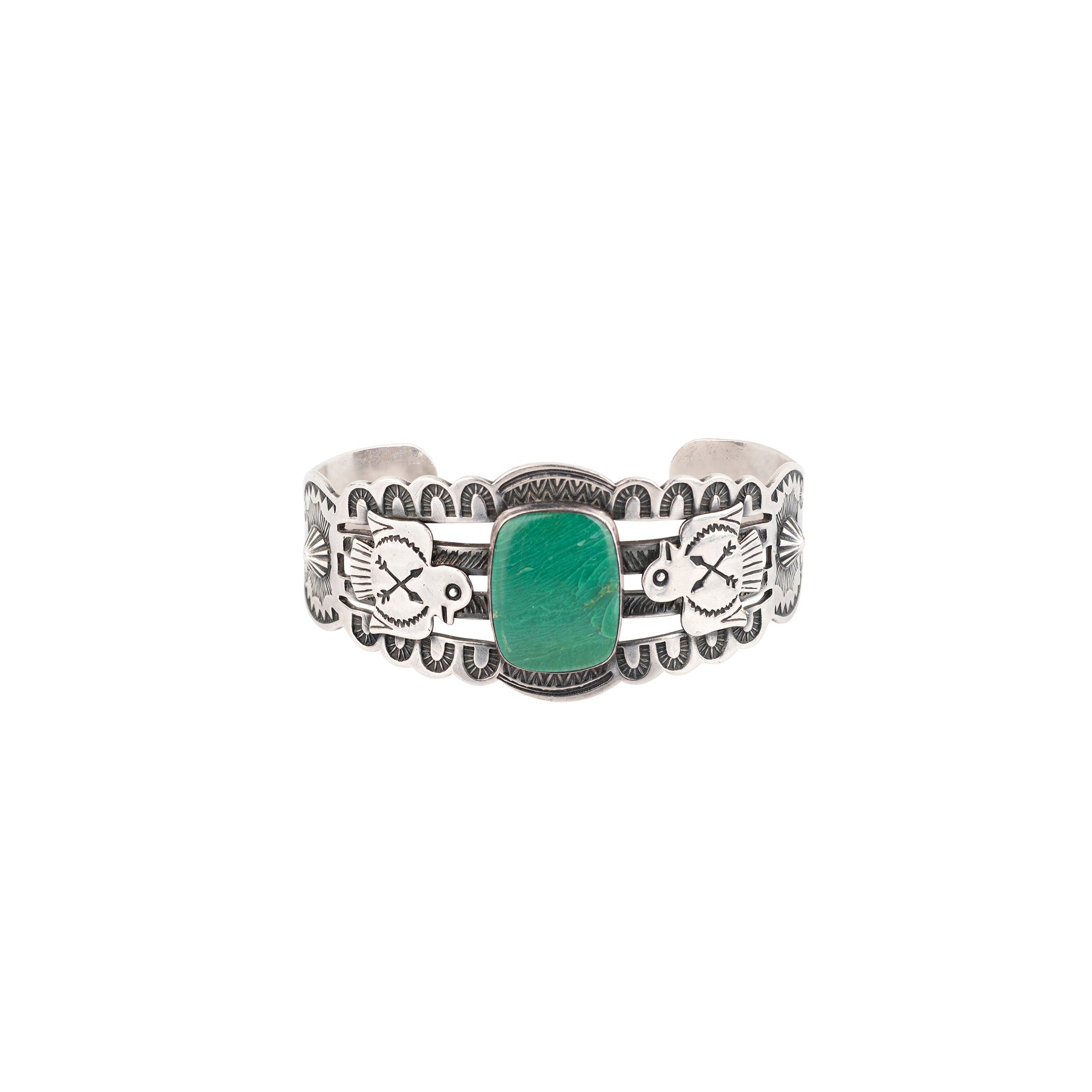 Vintage, cuff, bracelet, Cerillos turquoise, native, sterling silver, thunderbird, Navajo