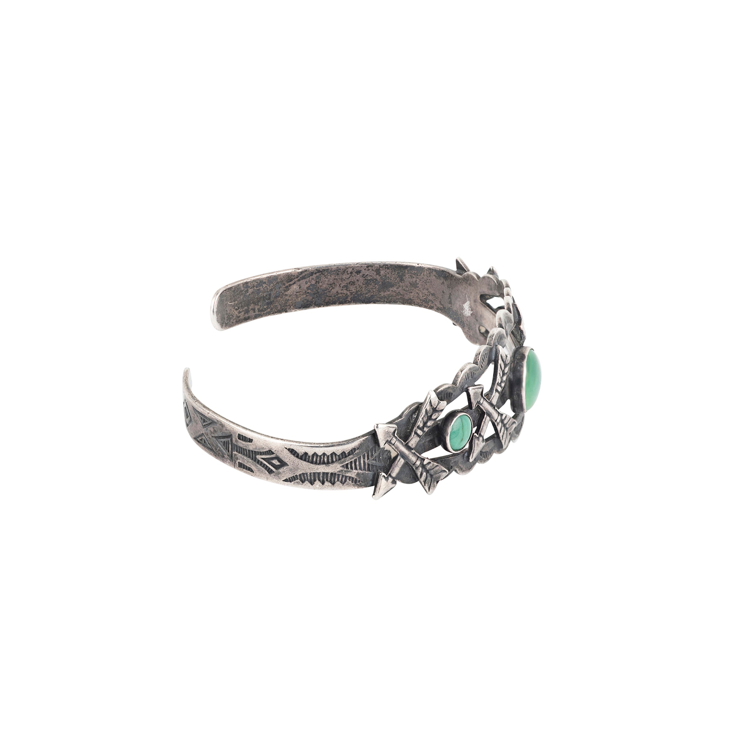 Vintage Fred Harvey Arrow Cuff, Cerillos turquoise, bracelet, native, Navajo, sterling silver