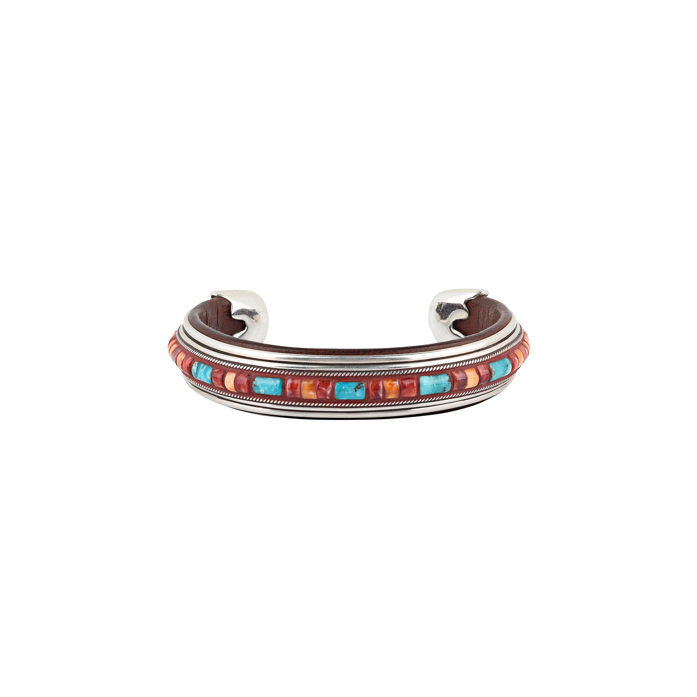 Ramona Heise Barracuda Leather Cuff, artisan, sterling silver, turquoise, spiny oyster shell, accessory, made in USA