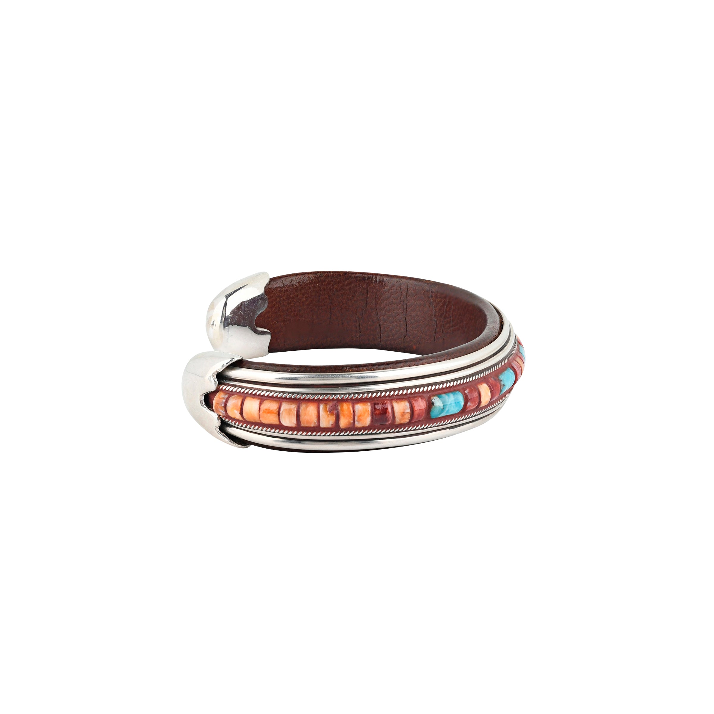 Ramona Heise Barracuda Leather Cuff, artisan, sterling silver, turquoise, spiny oyster shell, accessory, made in USA