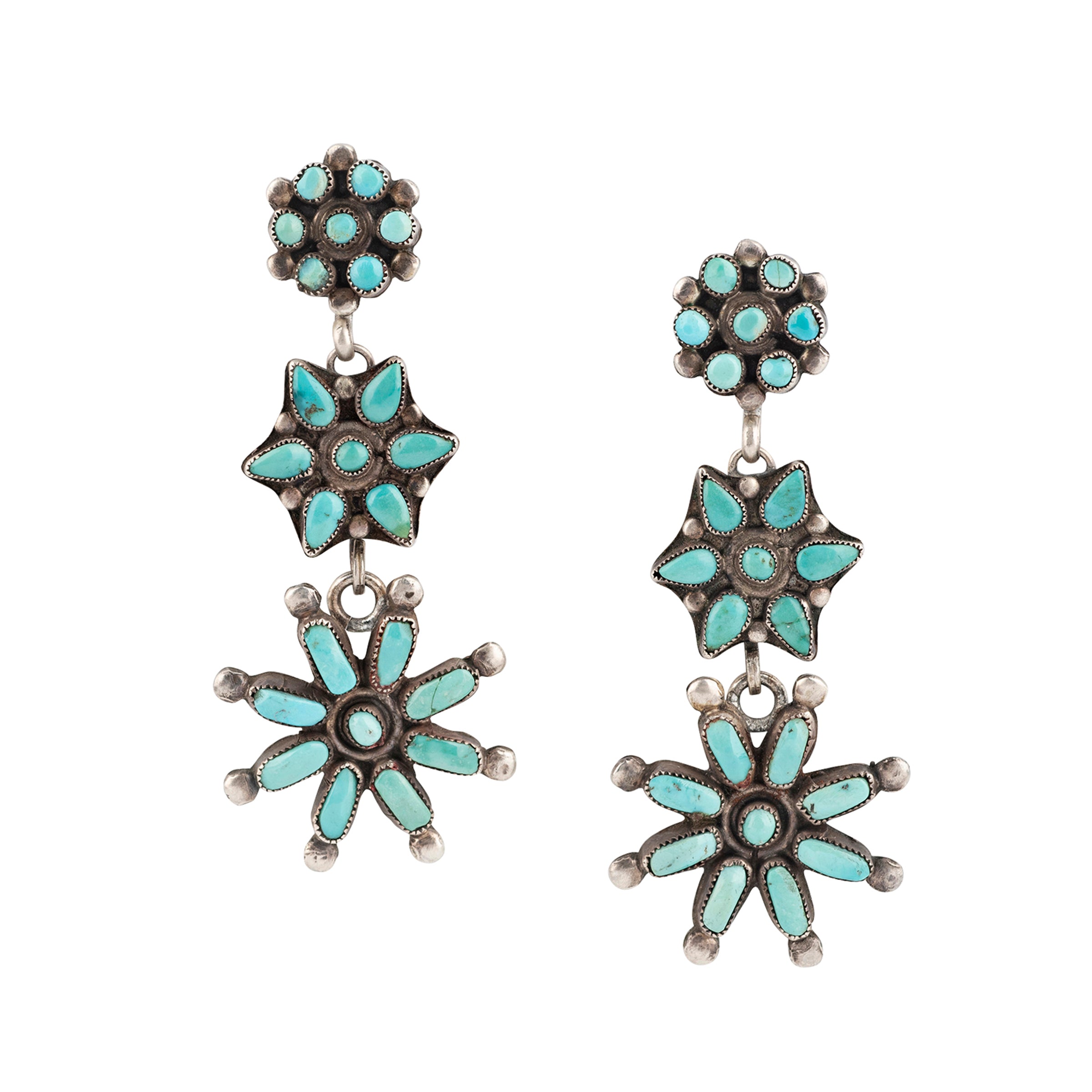 Vintage Zuni Estrella Earrings (c.1940's), native, sterling silver, Natural turquoise, made in USA, accessory