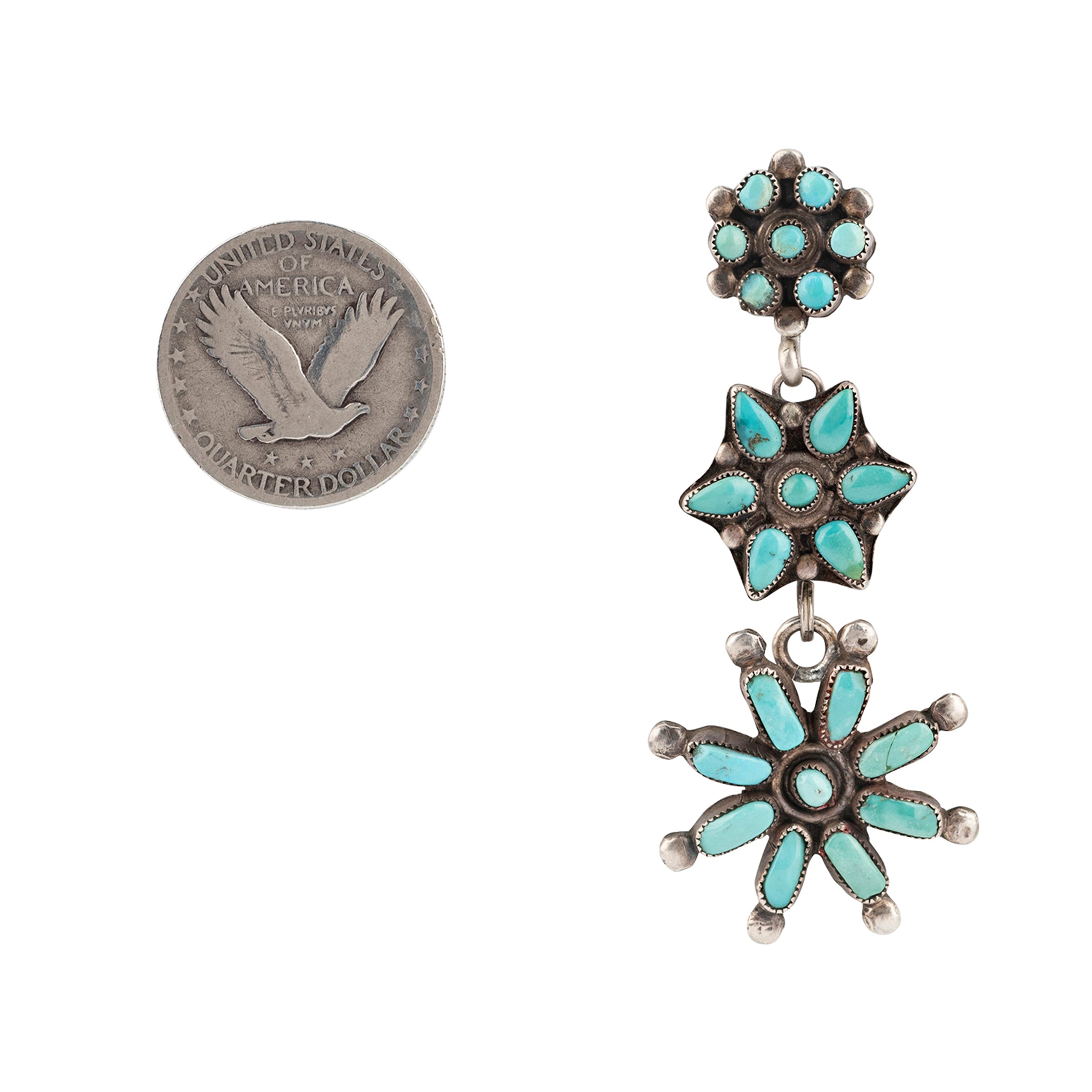 Vintage Zuni Estrella Earrings (c.1940's), native, sterling silver, Natural turquoise, made in USA, accessory