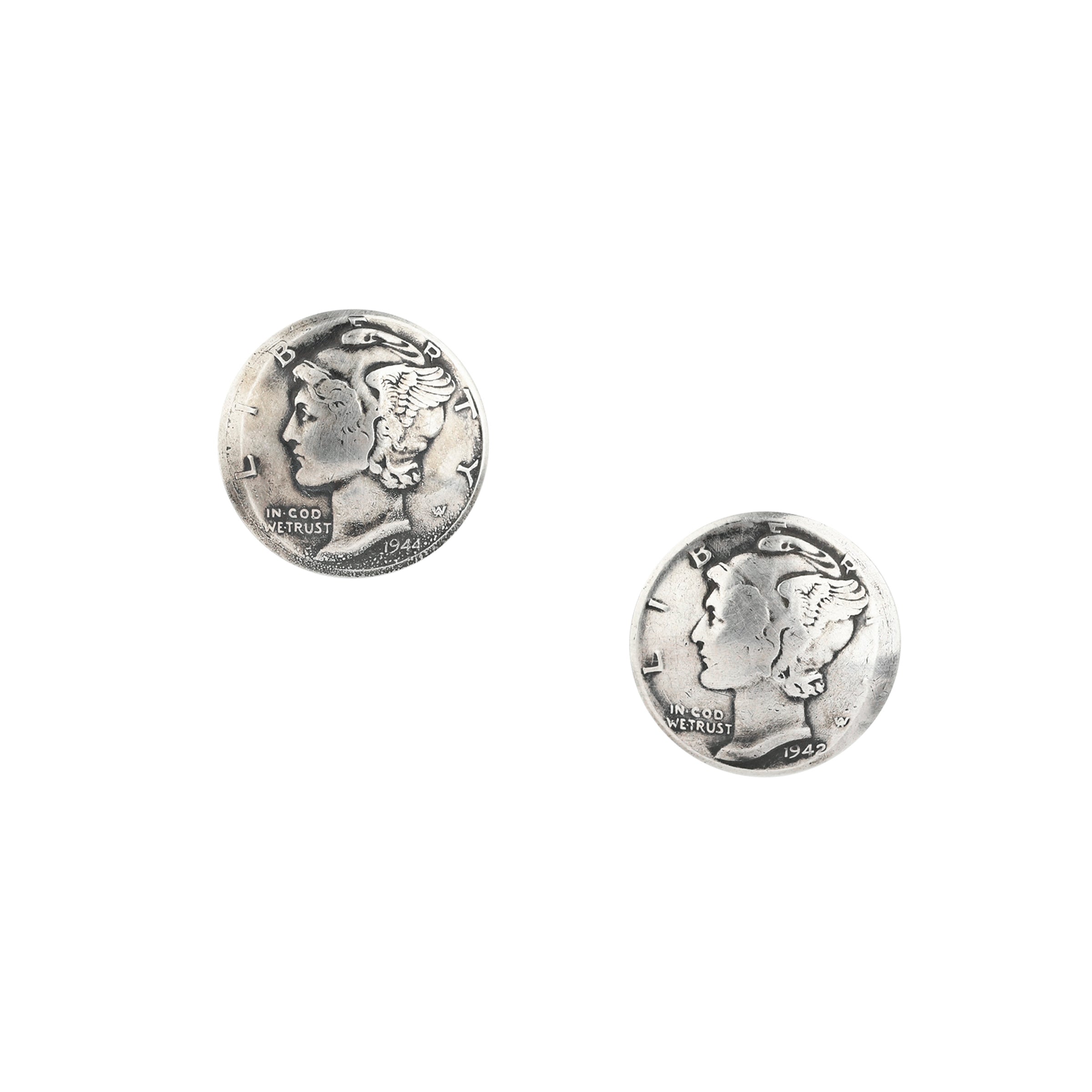A pair of Sterling Silver Mercury Dime coin earring domed studs.