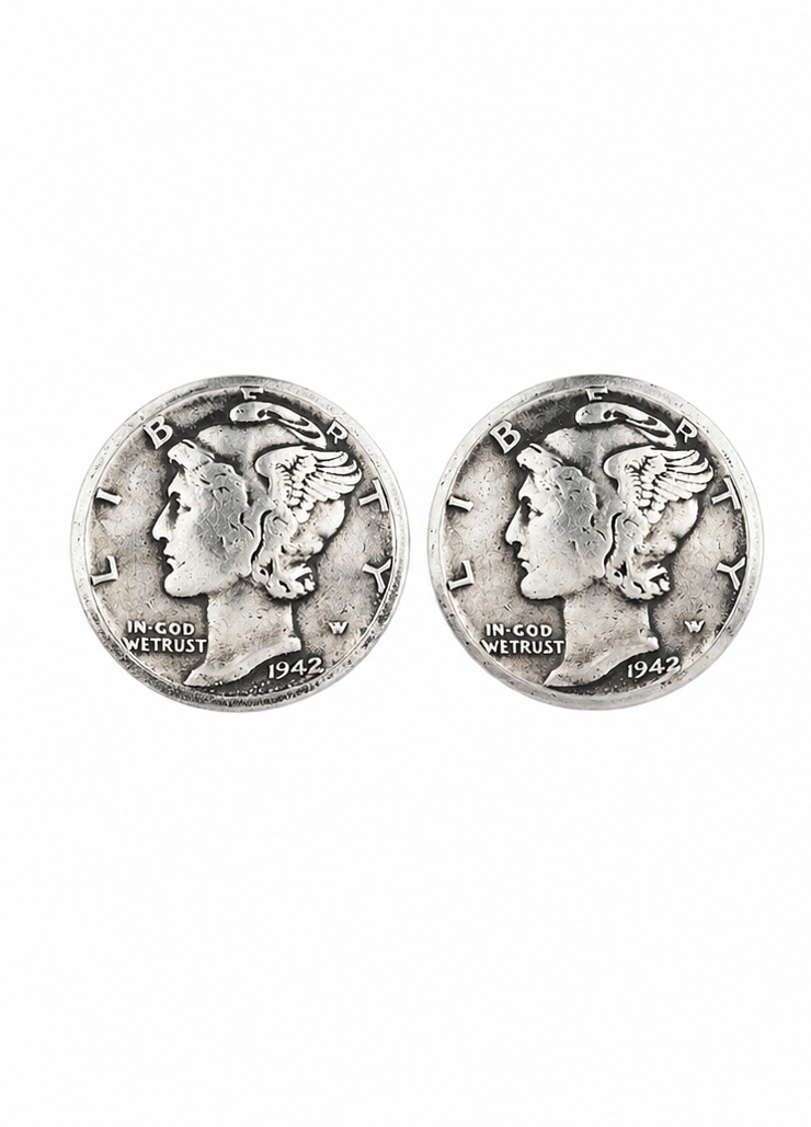 A pair of Sterling Silver Mercury Dime coin earring flat studs.