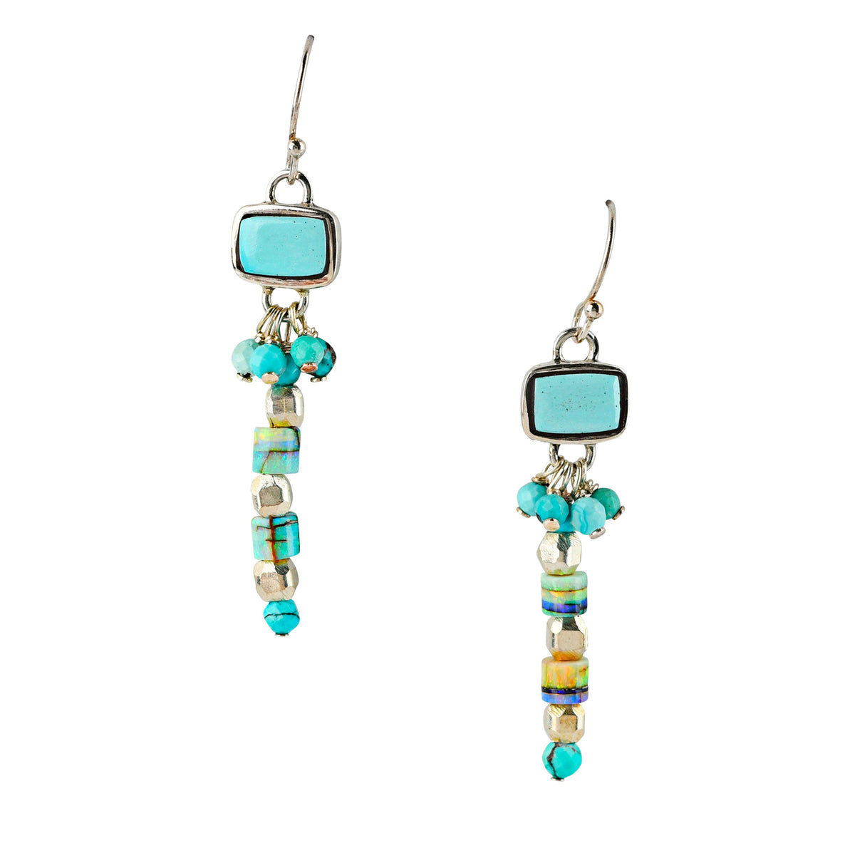 Turquoise and Lab Opal Drop Earrings