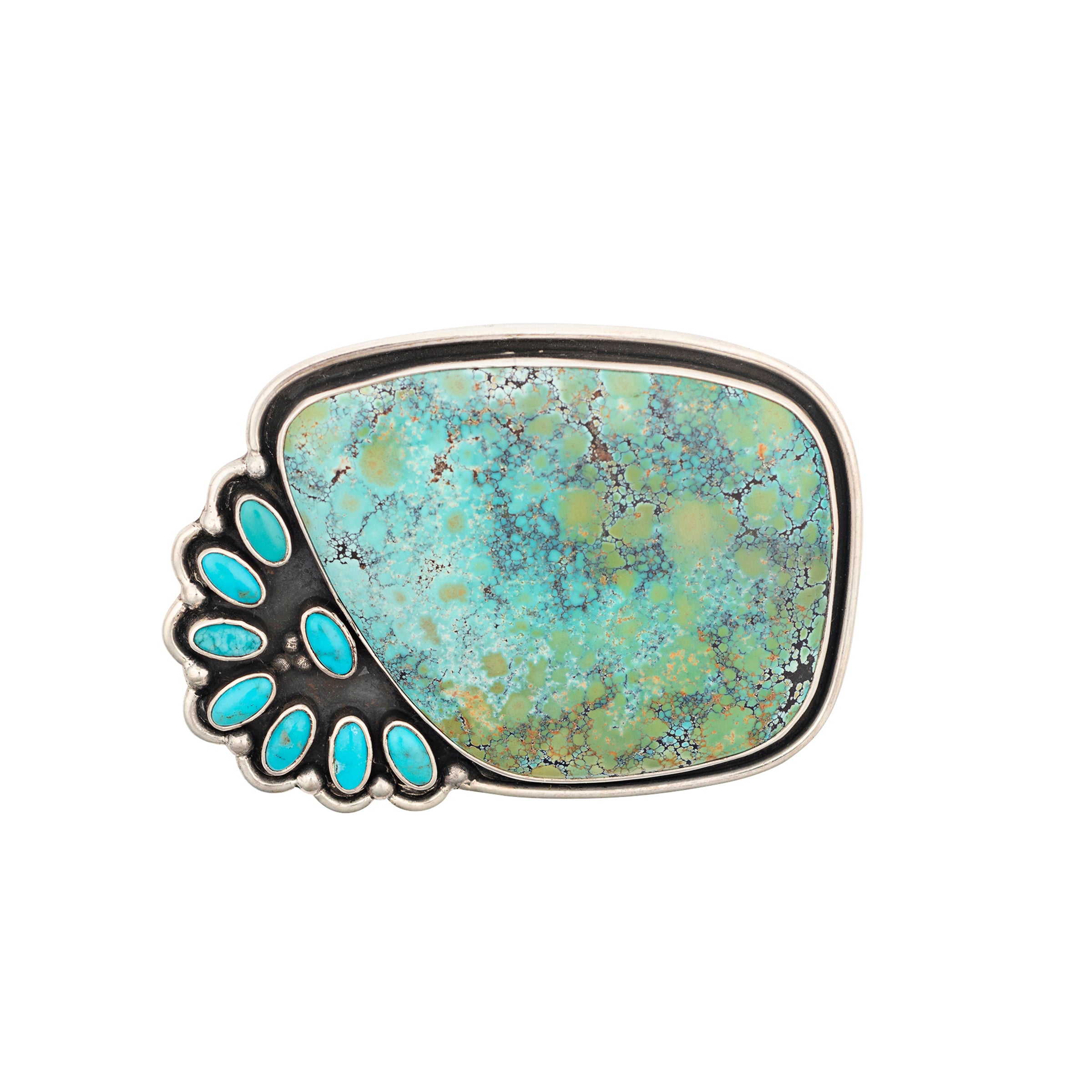 Nomad, Cactus Canyon belt buckle, sterling silver, Blue Ridge turquoise, accessory