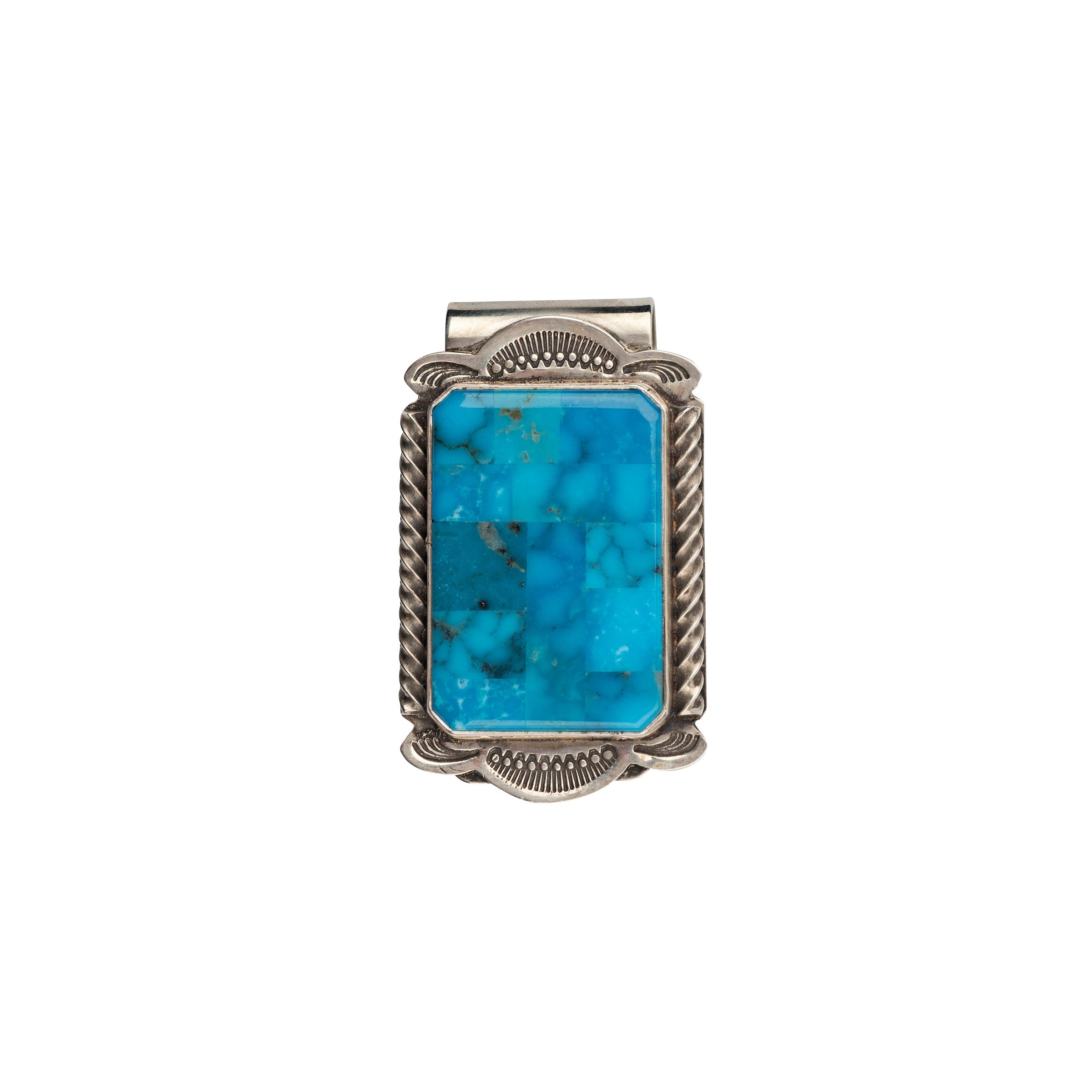 Money clip, Aldrich Art, blue chip, sterling silver, Kingman turquoise, accessory, made in USA, artisan
