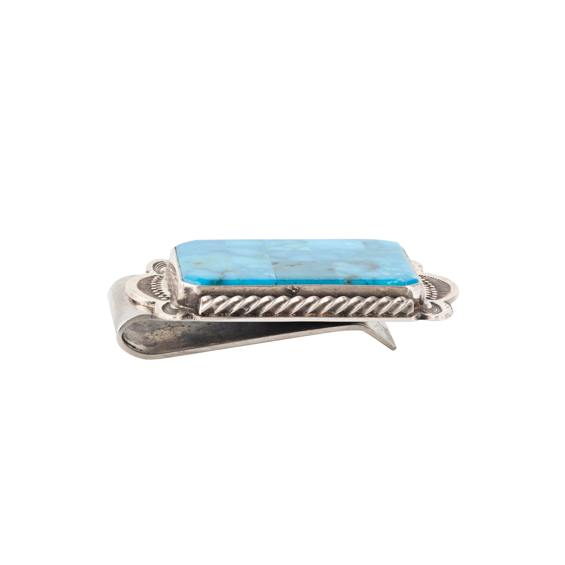 Money clip, Aldrich Art, blue chip, sterling silver, Kingman turquoise, accessory, made in USA, artisan