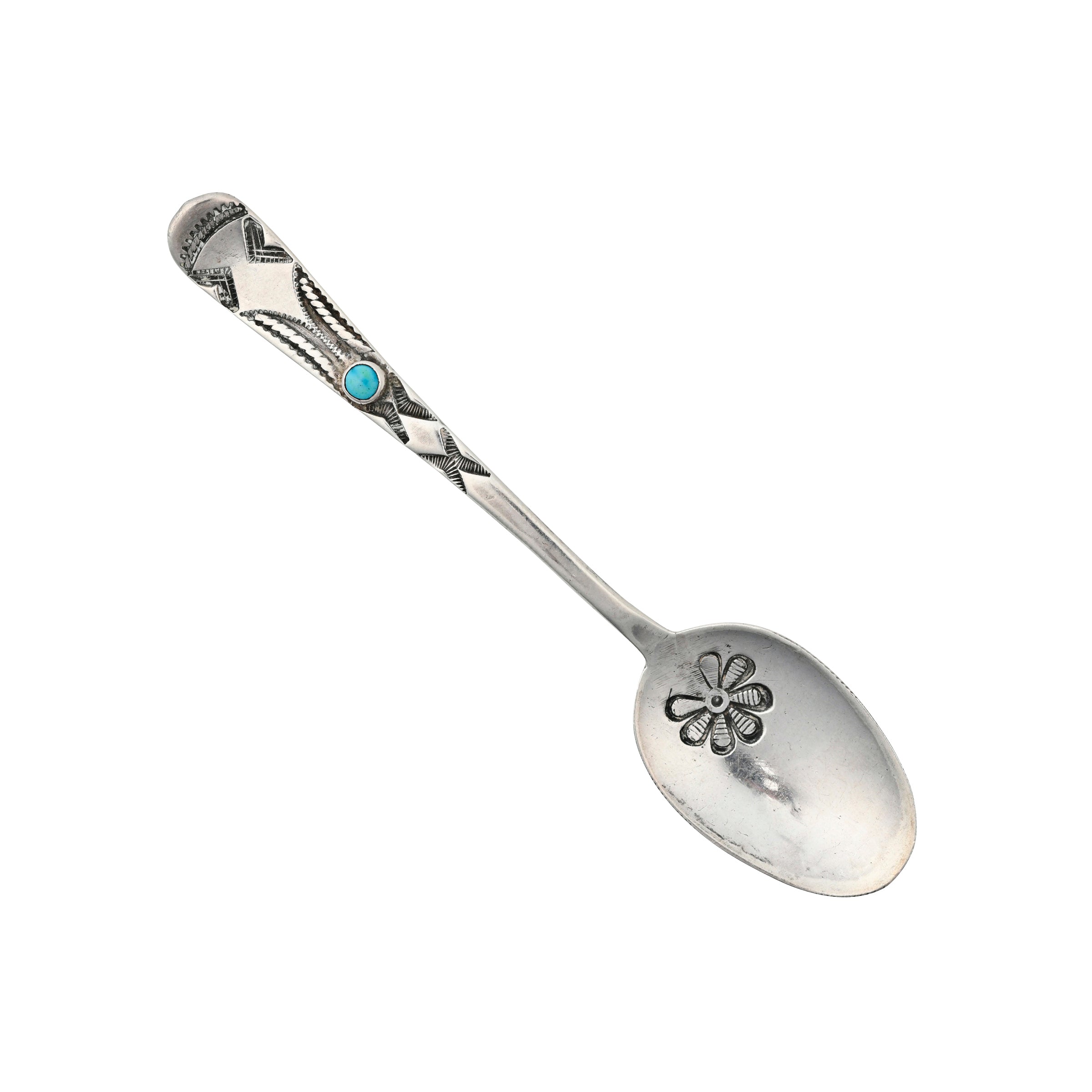 sterling silver spoon with turquoise inlay