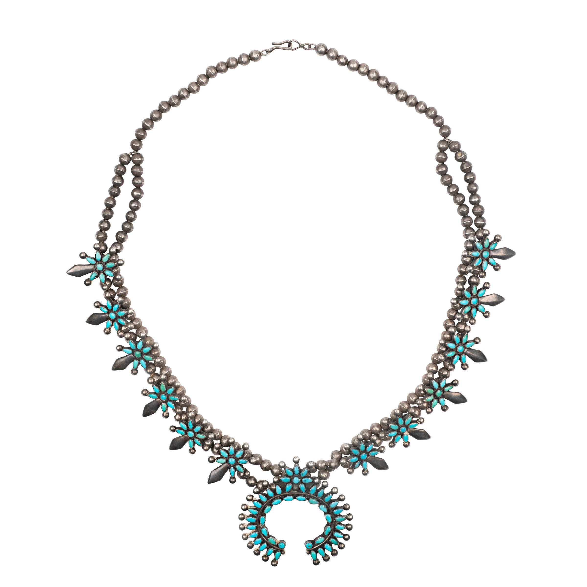 Vintage Zuni Squash Blossom Necklace (c.1940's), native, made in USA, collectors item, statement, accessory, classic, timeless