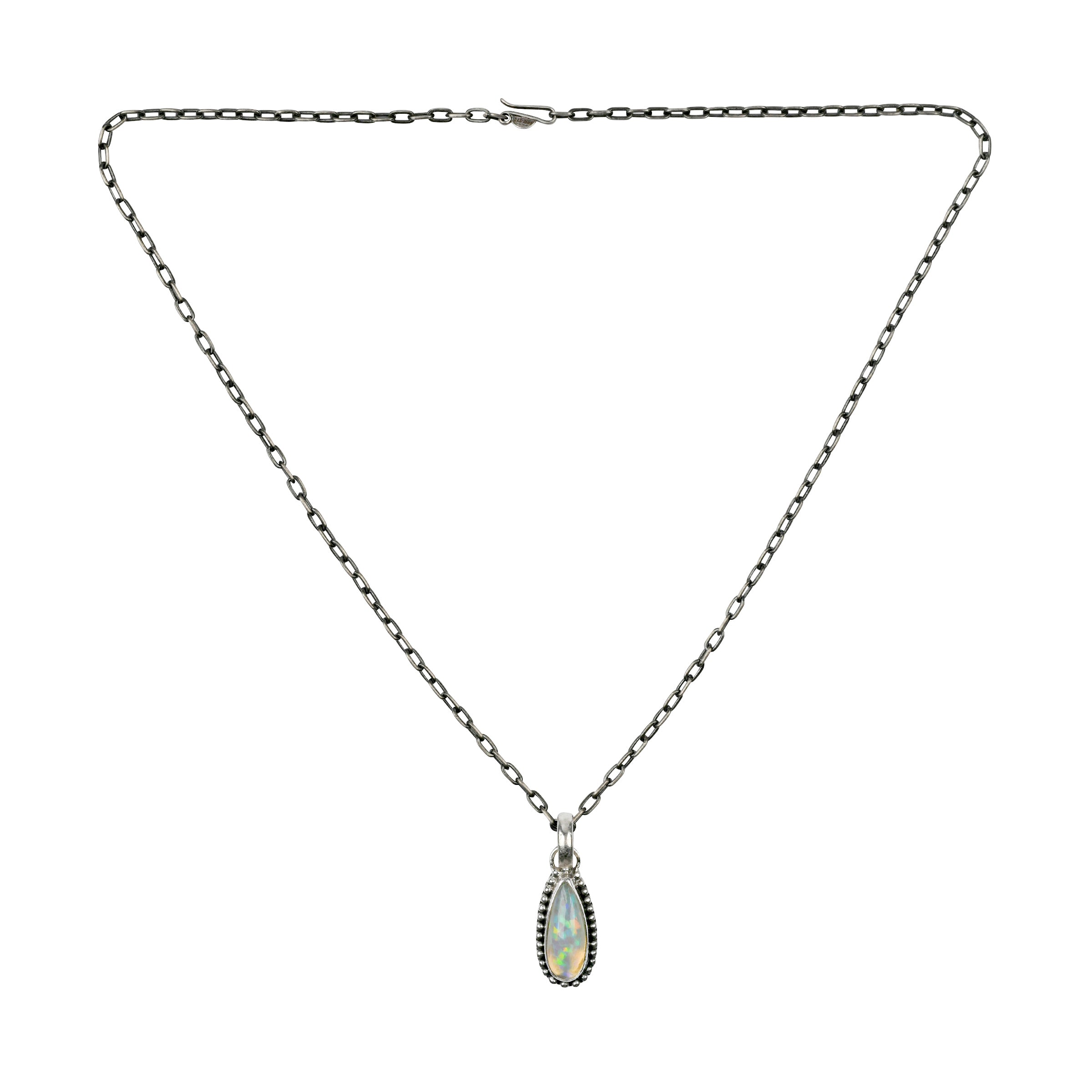 Sterling silver chain and opal pendant necklace.