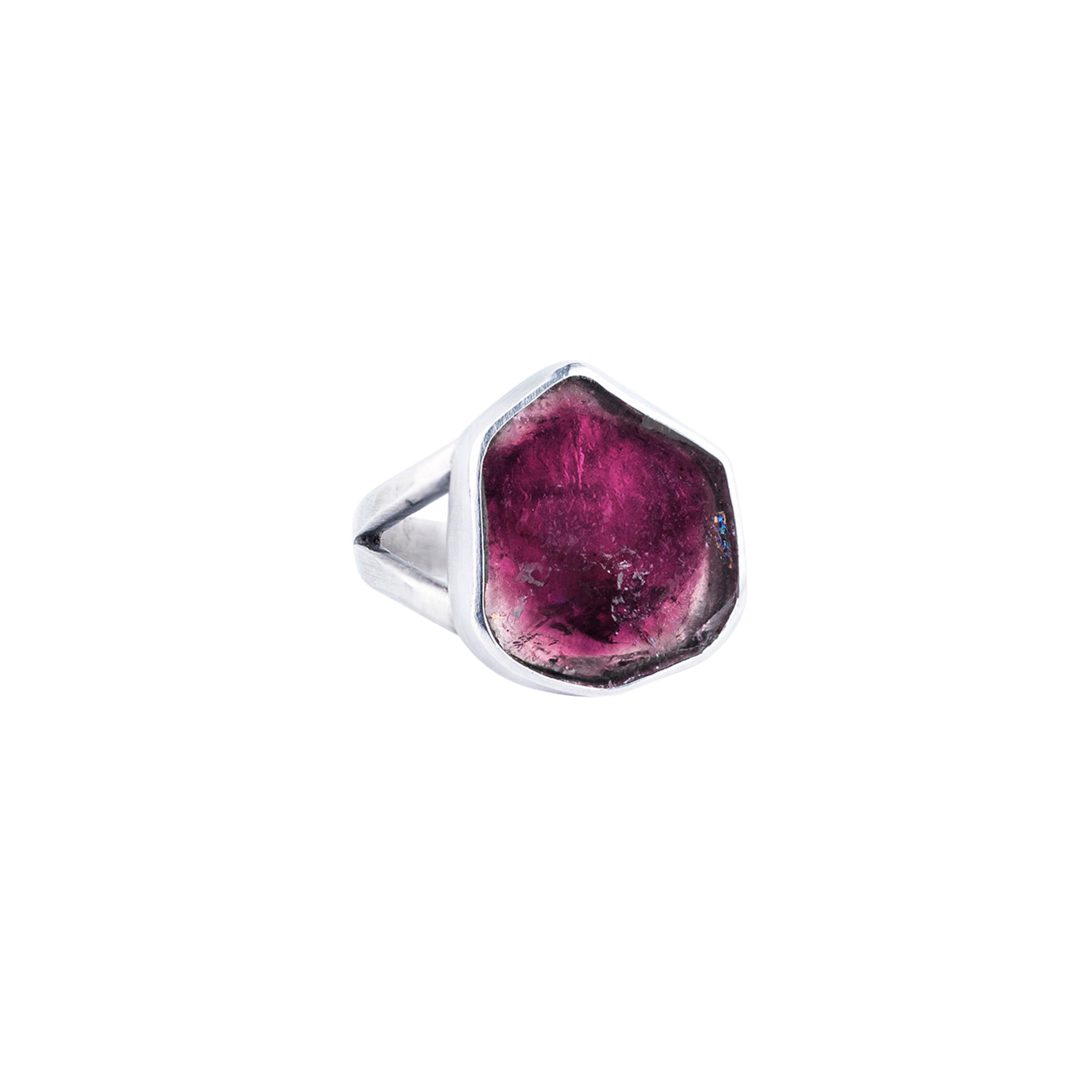 Sterling Silver wrapped ring with geometric pink Tourmaline stone.