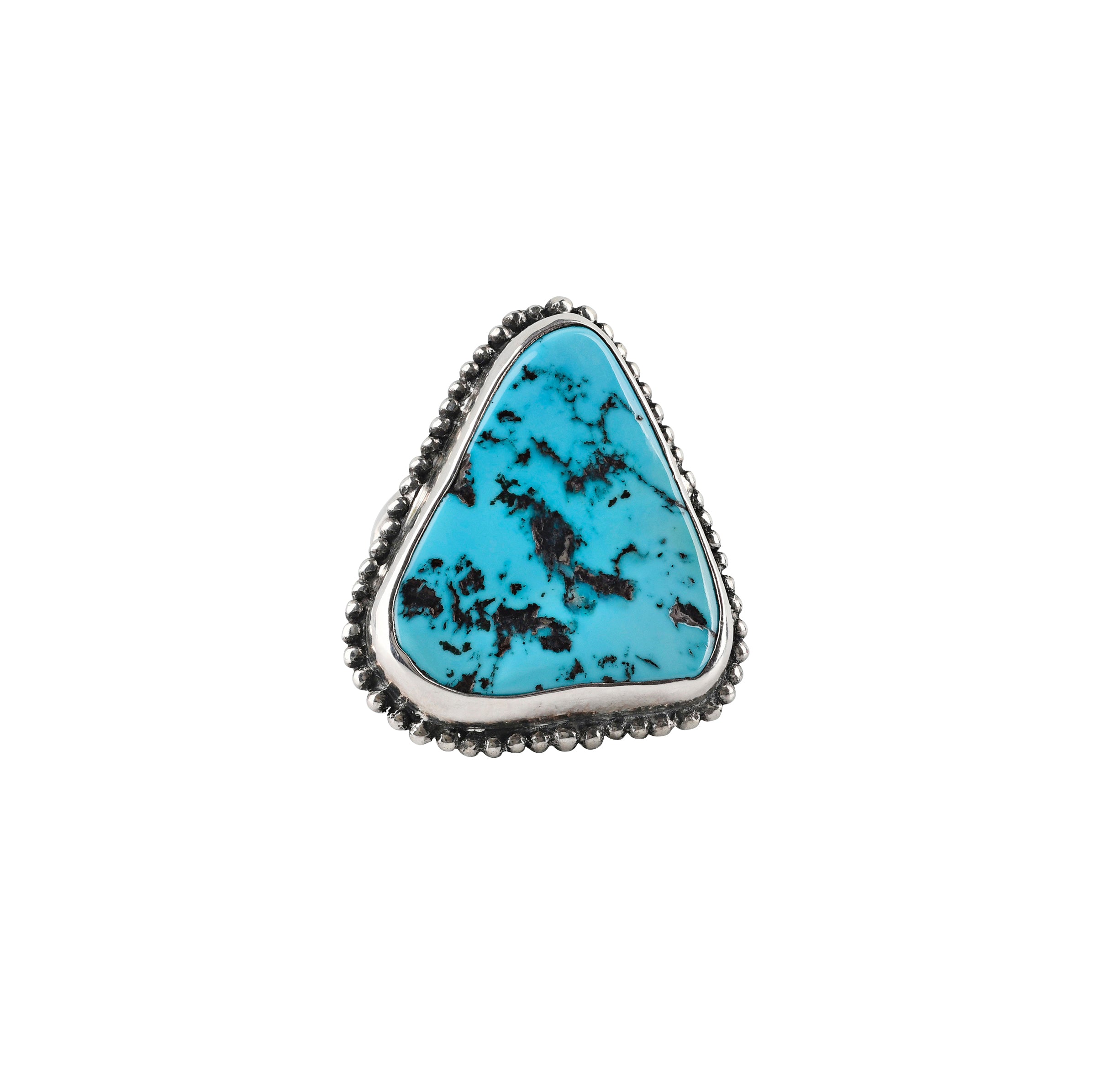 Nomad Turquoise Frontier Ring (Size 9), sterling silver, Morenci turquoise, split shank, bead ball, wild west, rough cut