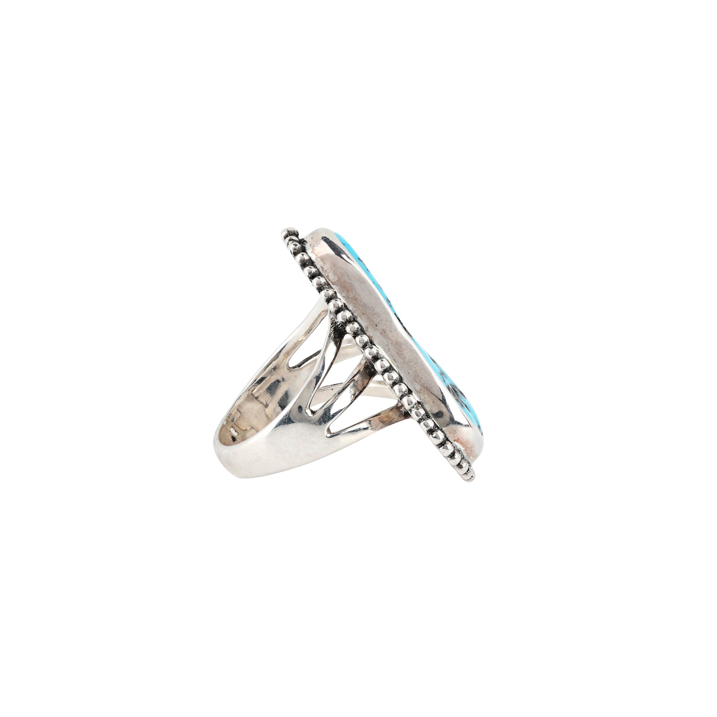 Nomad Turquoise Frontier Ring (Size 9), sterling silver, Morenci turquoise, split shank, bead ball, wild west, rough cut