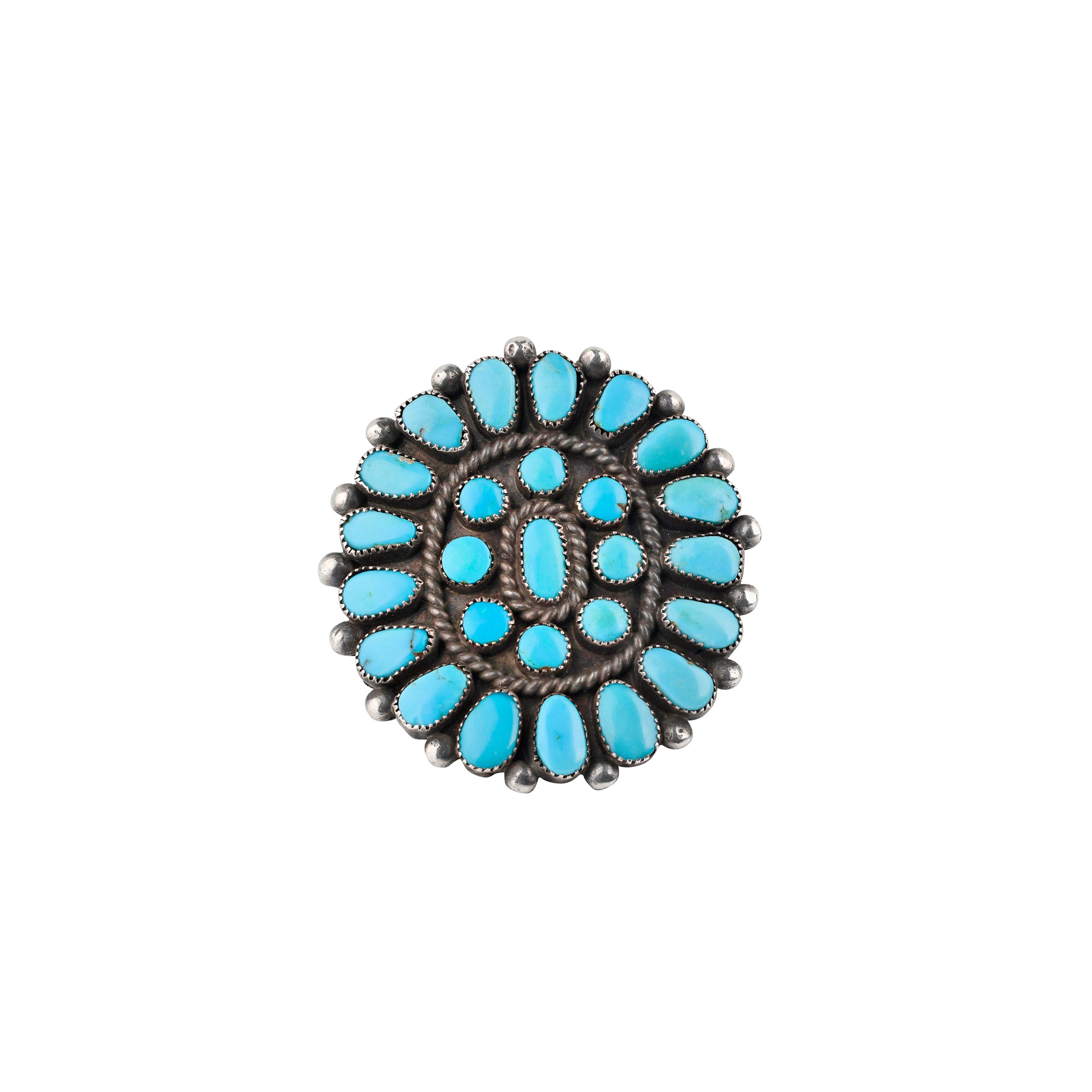 Vintage Navajo Corona Ring (c.1950's) (Size 9 1/2). Fox turquoise, native, hand cut stones, sterling silver, statement ring.