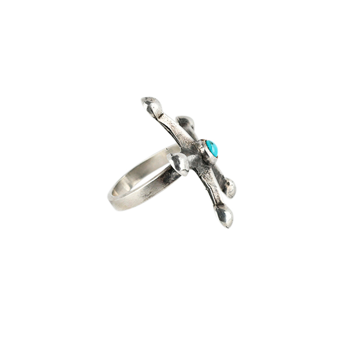 Vintage Navajo Sterling Silver star ring with Blue Turquoise as the centerpiece.