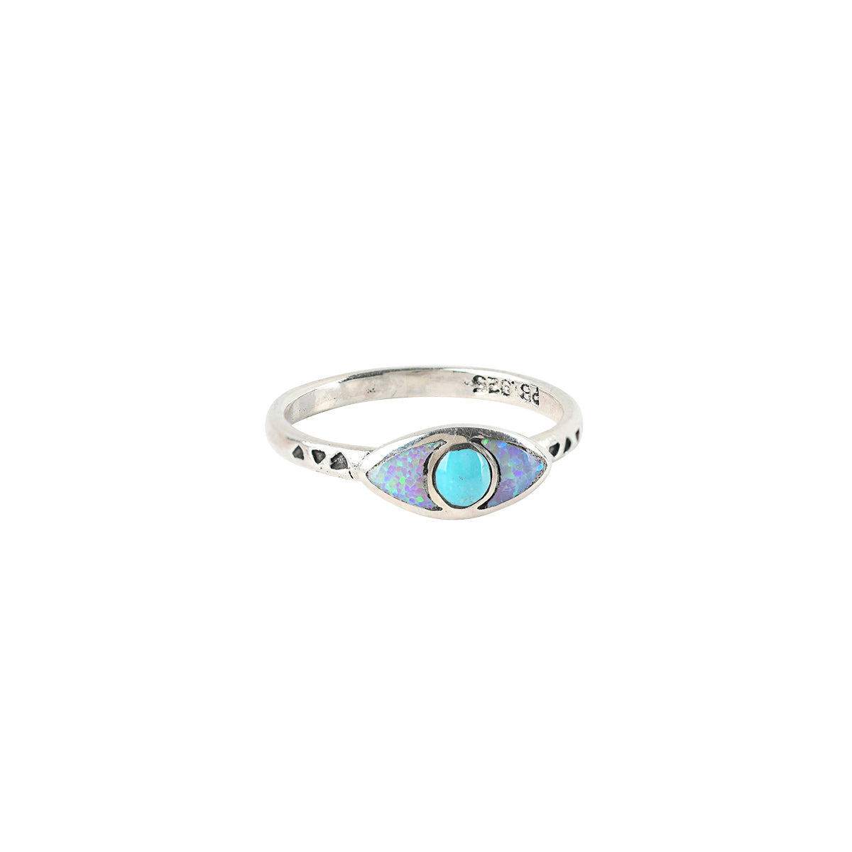 Sterling Silver third eye/evil eye ring with opal and turquoise