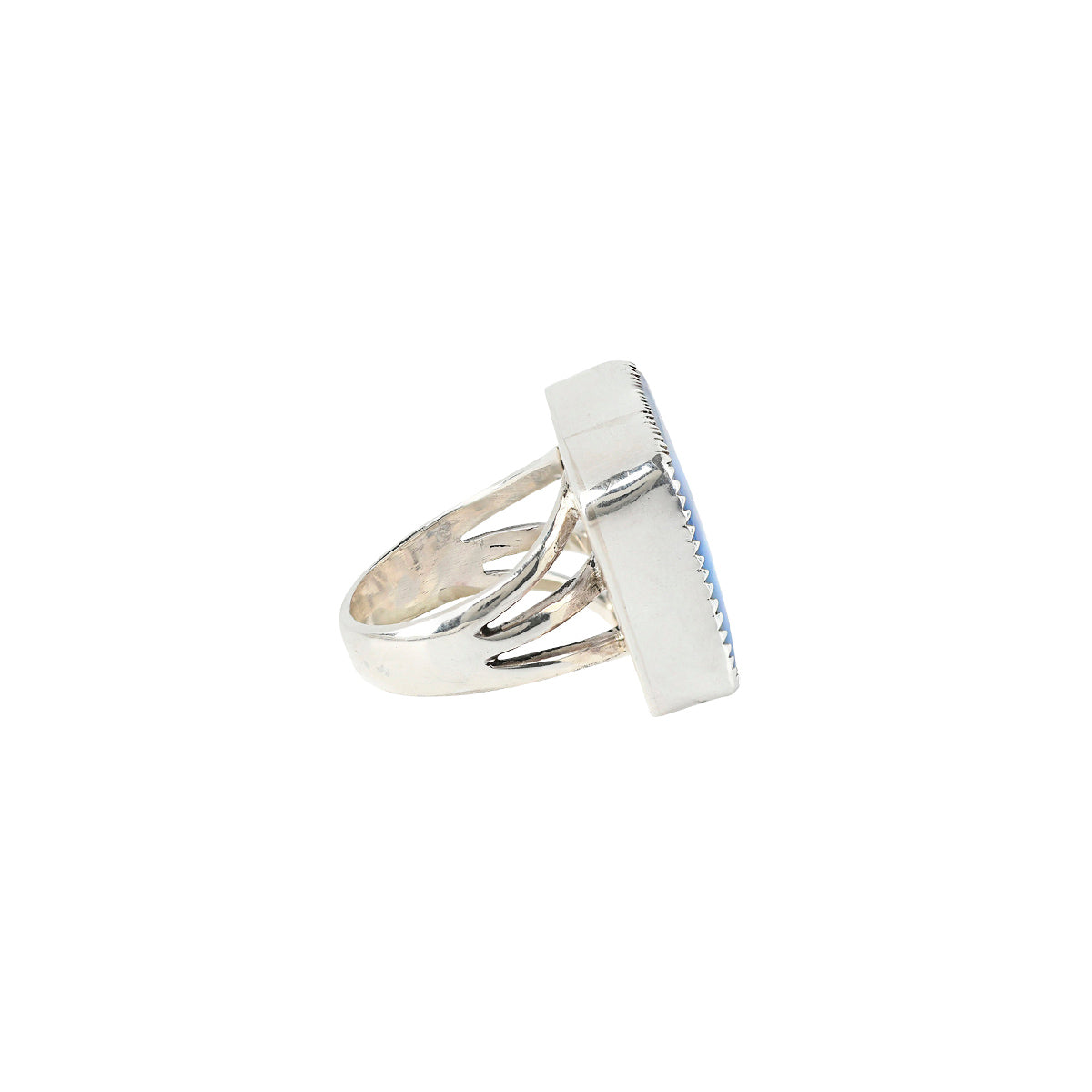 Sterling Silver square Opal Ring with sawtooth bezel