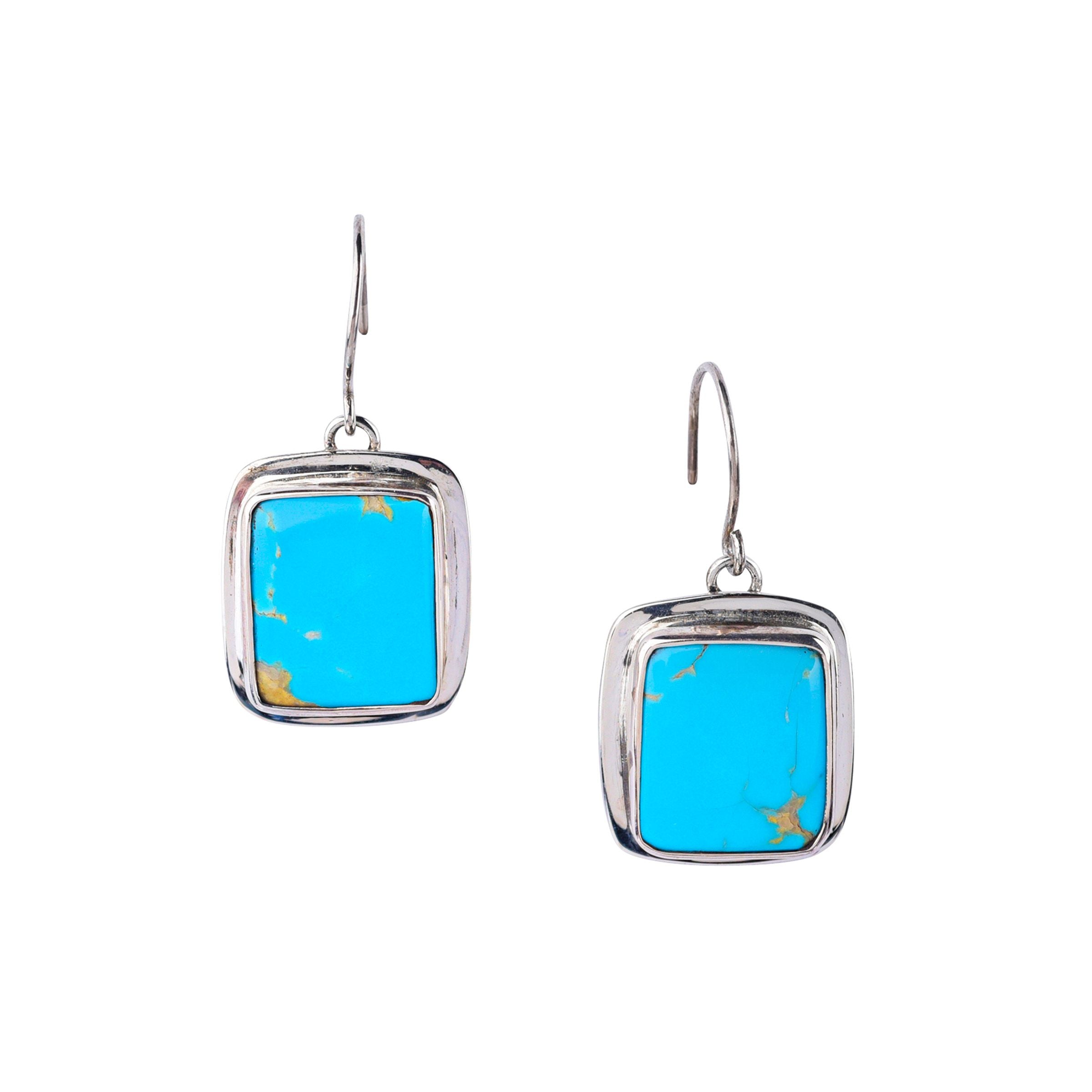 These Parlor Earrings will make a splash with their stunning blue turquoise stones set in sterling silver.