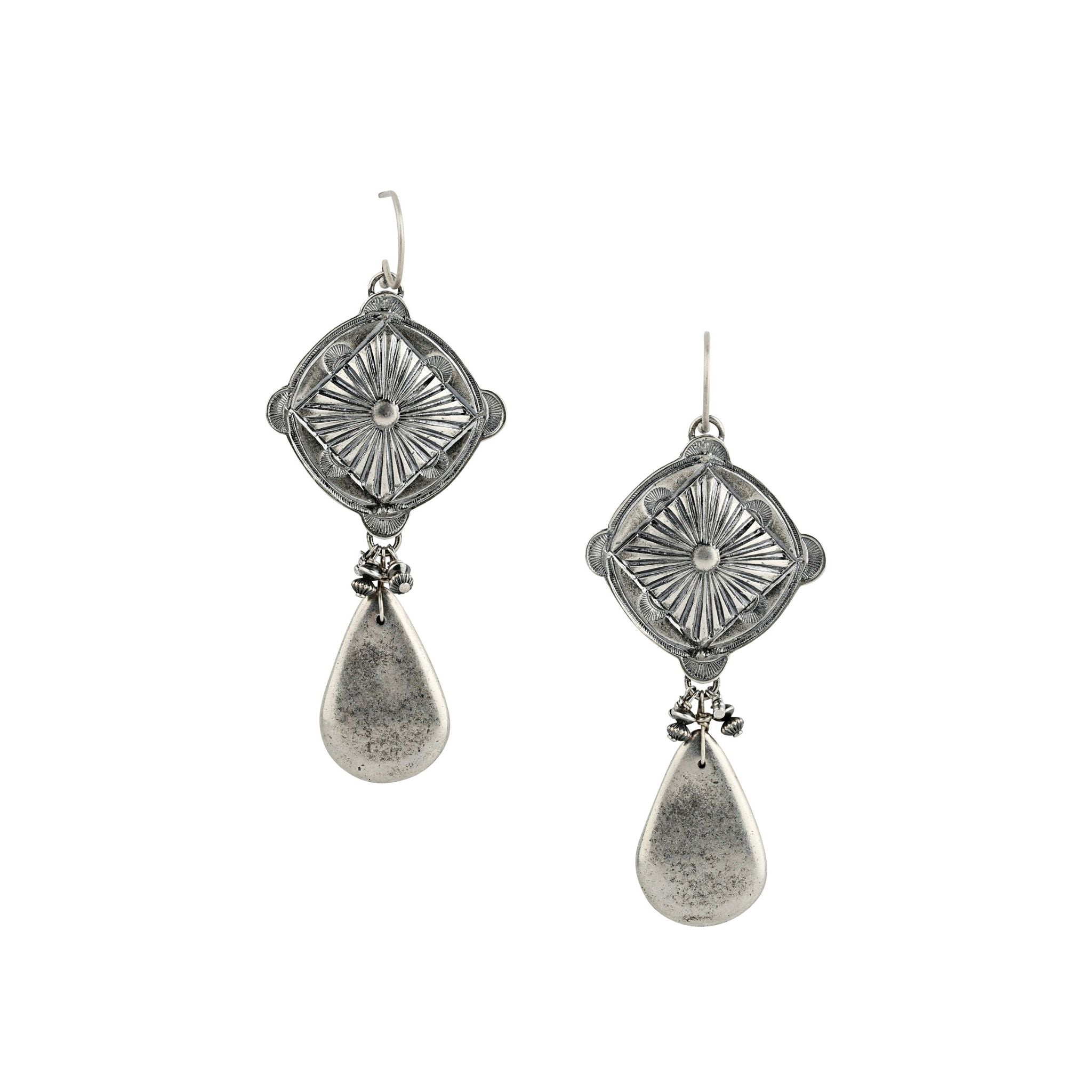 Revival Sunburst Silver Drop Earrings