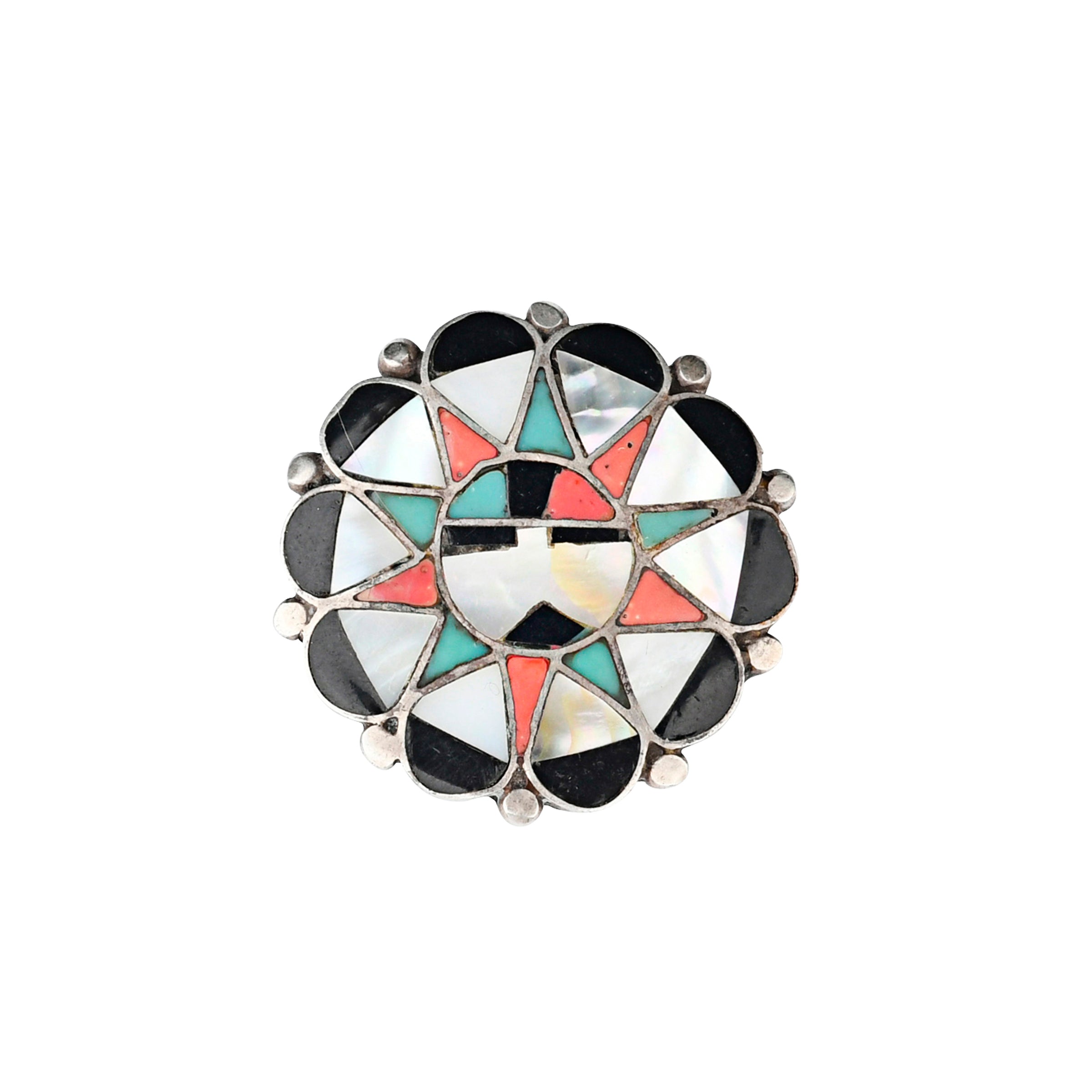 vintage zuni pin with flower inlay design