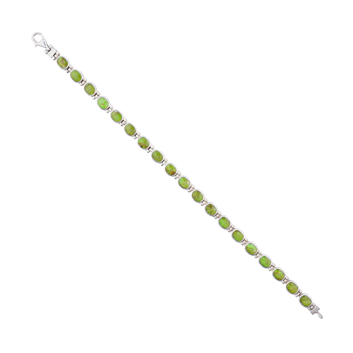 The Arroyo link bracelet from the Bird and Arrow collection features sterling silver and gaspeite stones.