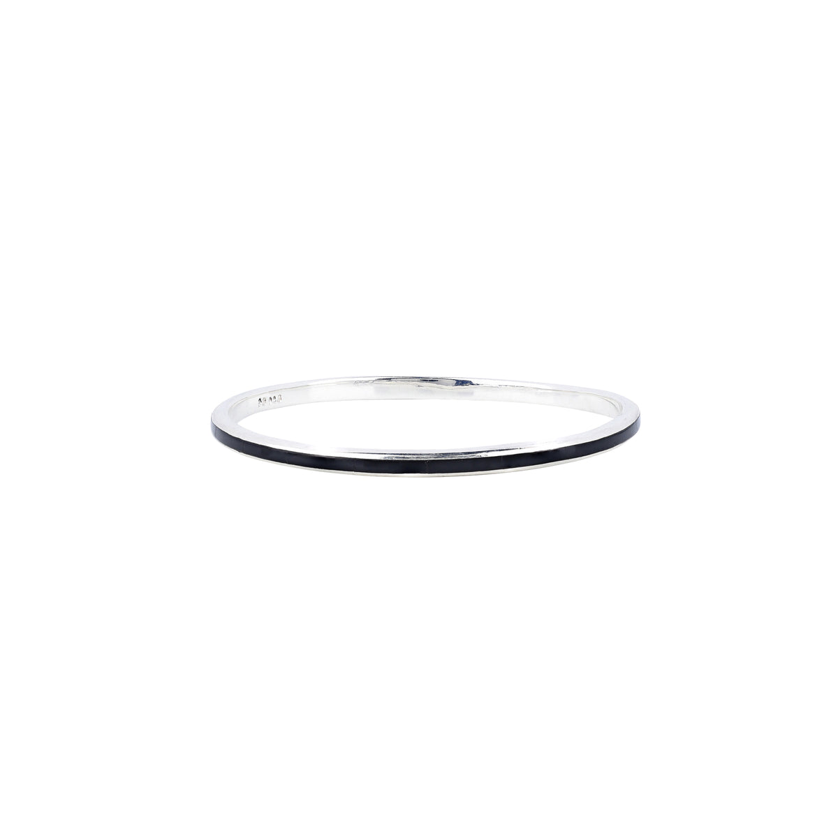 A sterling silver Infinity bangle with onyx inlay stones from our Bird and Arrow collection.