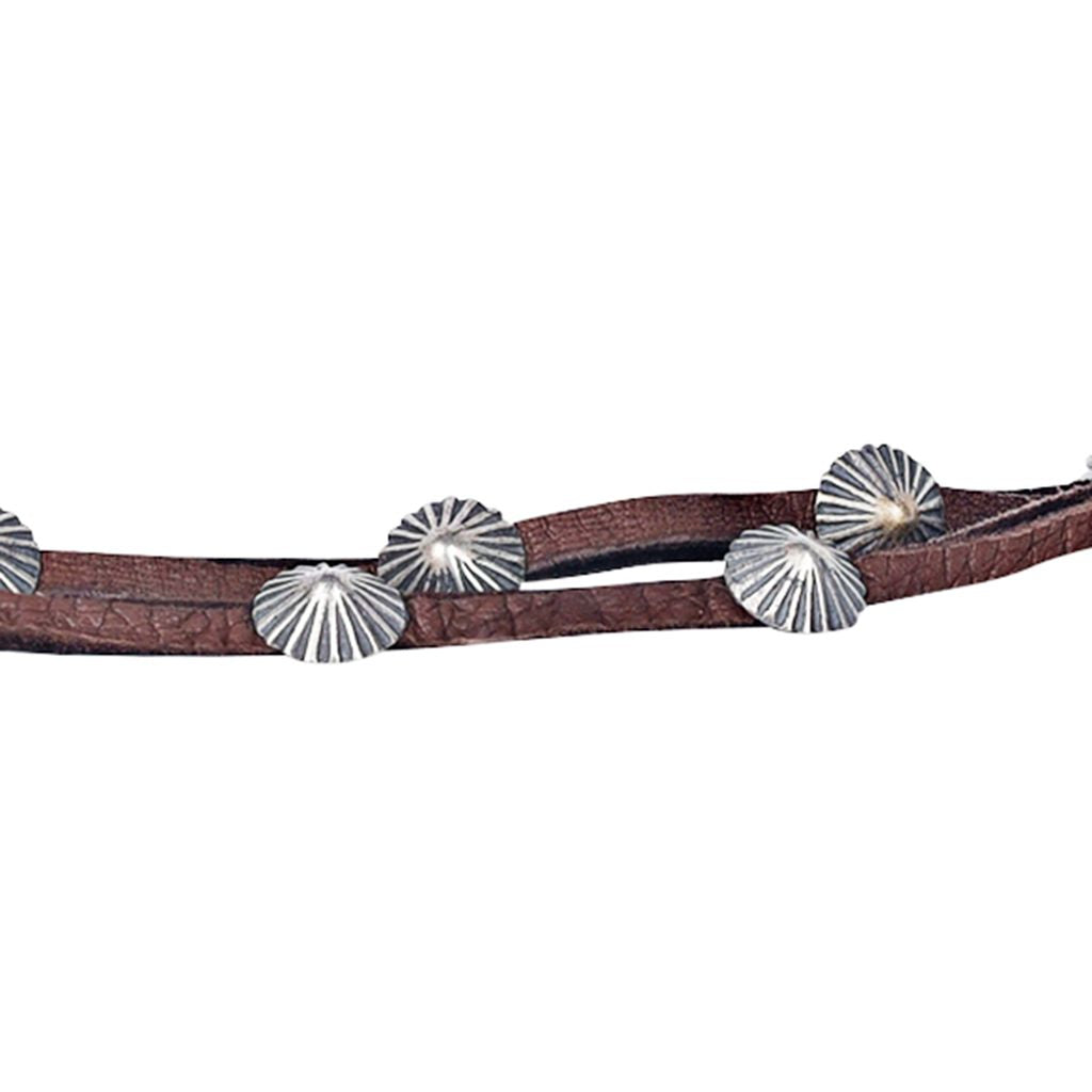 Handcrafted from soft deerskin, this double wrap hatband features classic sterling silver concho buttons. Elevate your style with this unique and versatile accessory.
