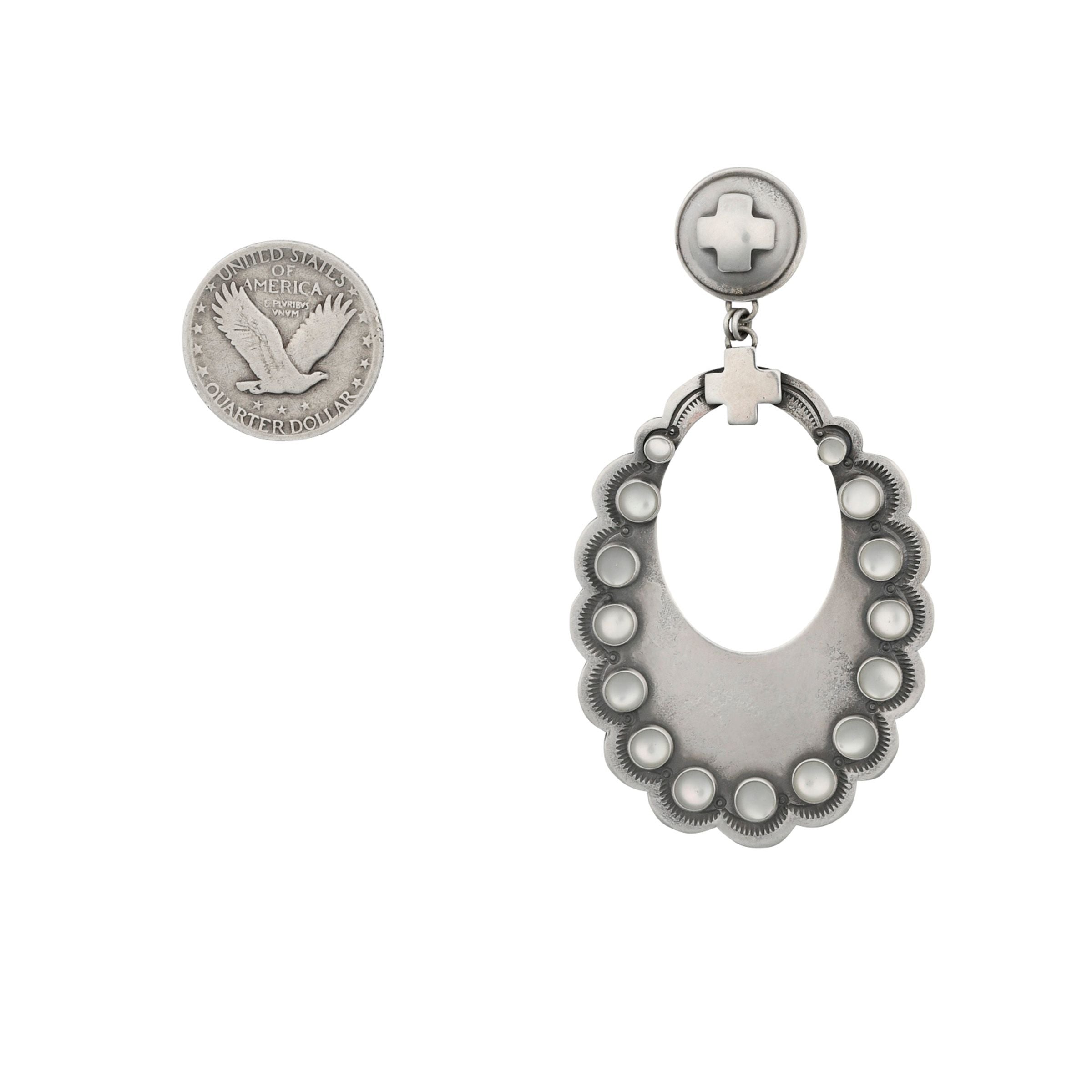 Dennis Hogan Eternal Bliss Earrings, artisan, sterling silver, made in USA, mother of pearl, wild west, cross, statement earrings