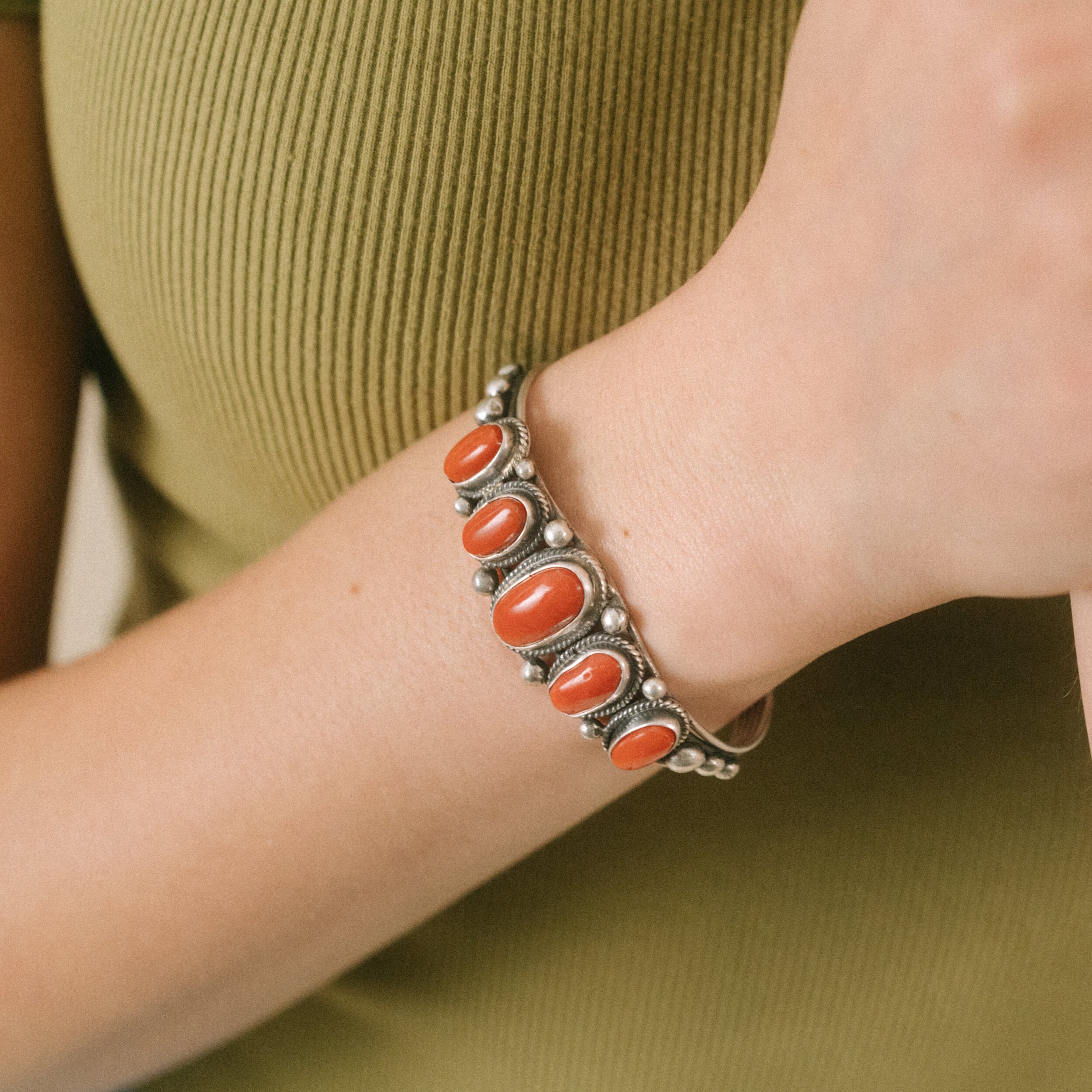 Vintage Red Coral Cuff, c. 1960's