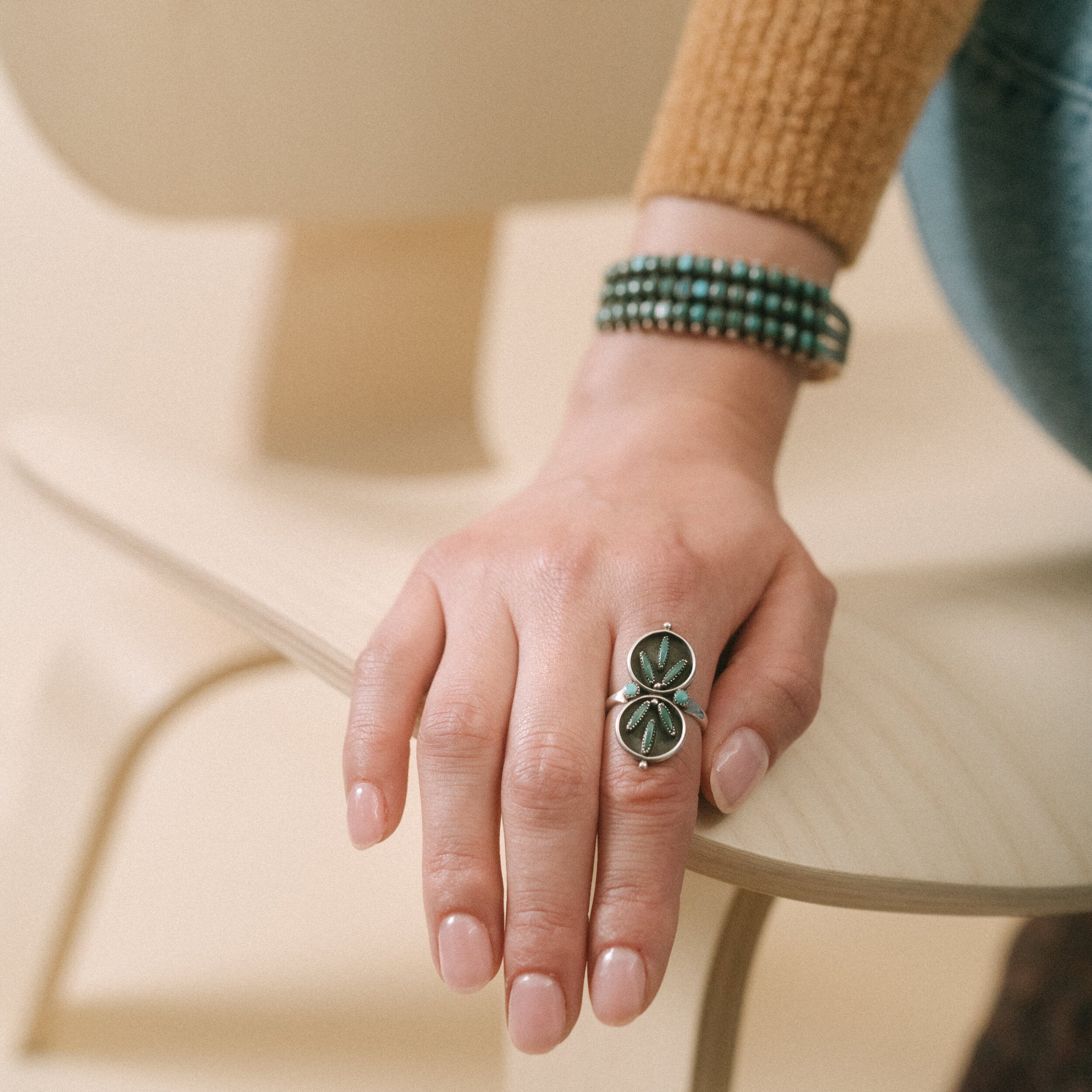 Vintage Zuni Turquoise Ring, c. 1960's - Size 6 1/2
