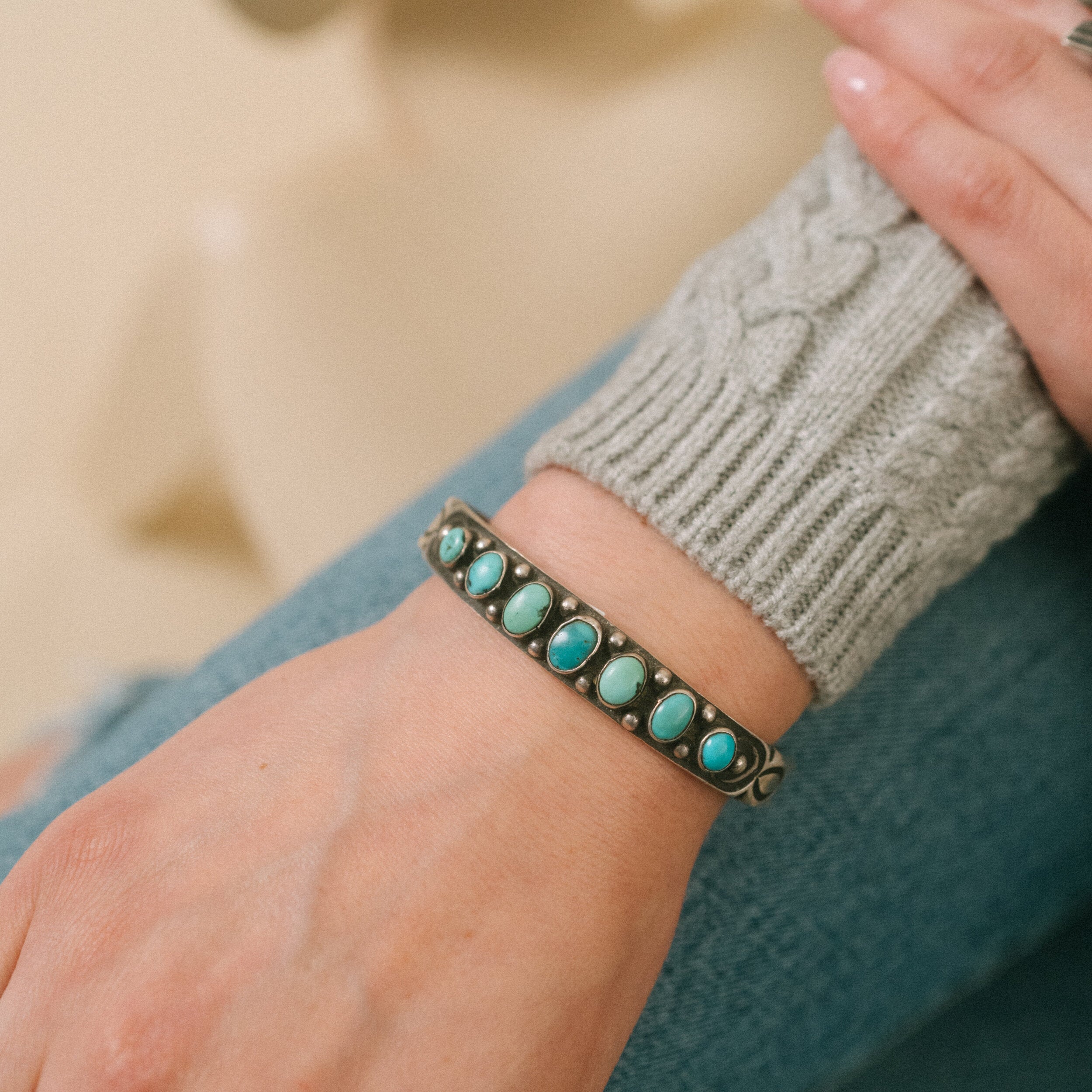 Vintage Navajo Turquoise Row Cuff, c. 1950's