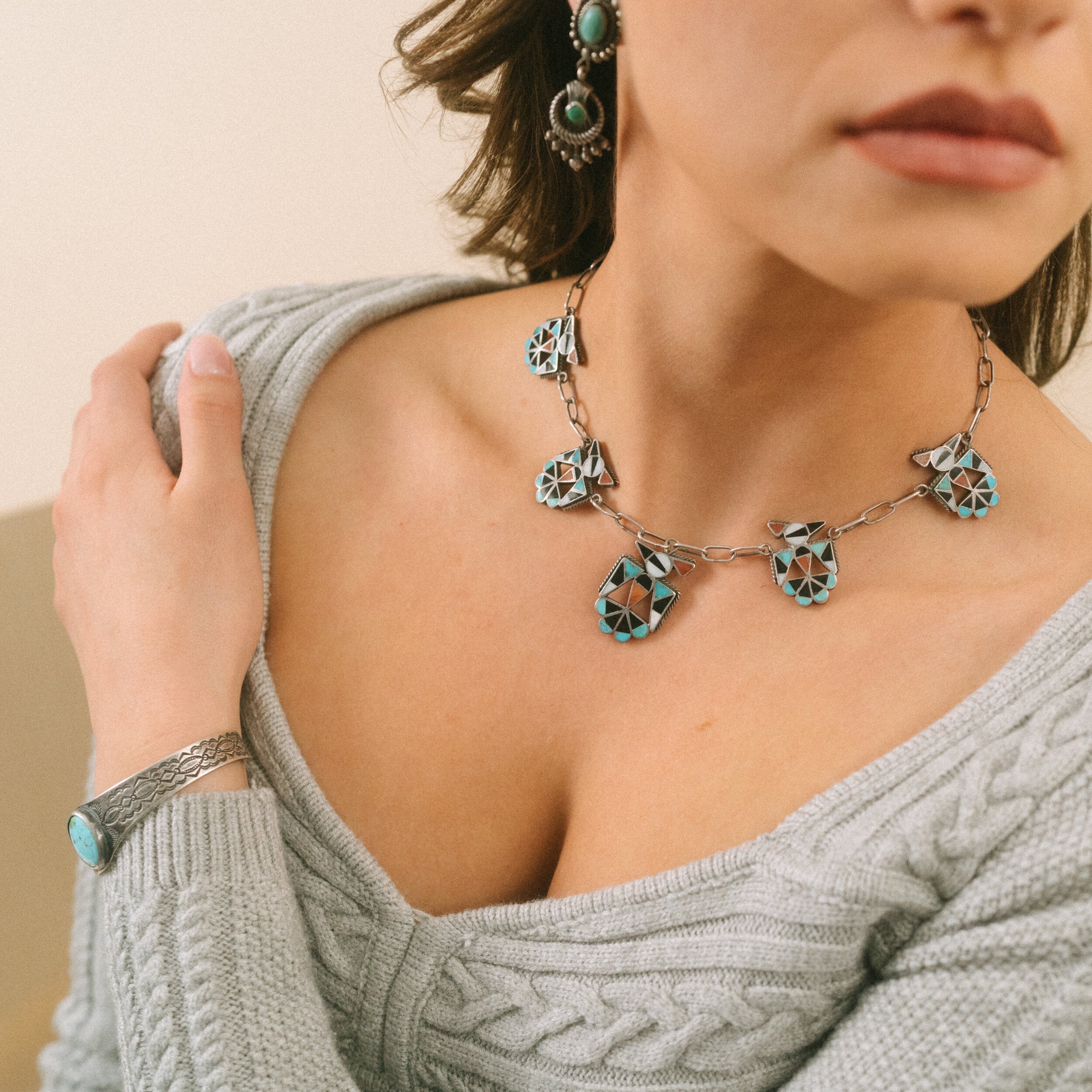 Vintage Zuni Thunderbird Necklace, c. 1950's