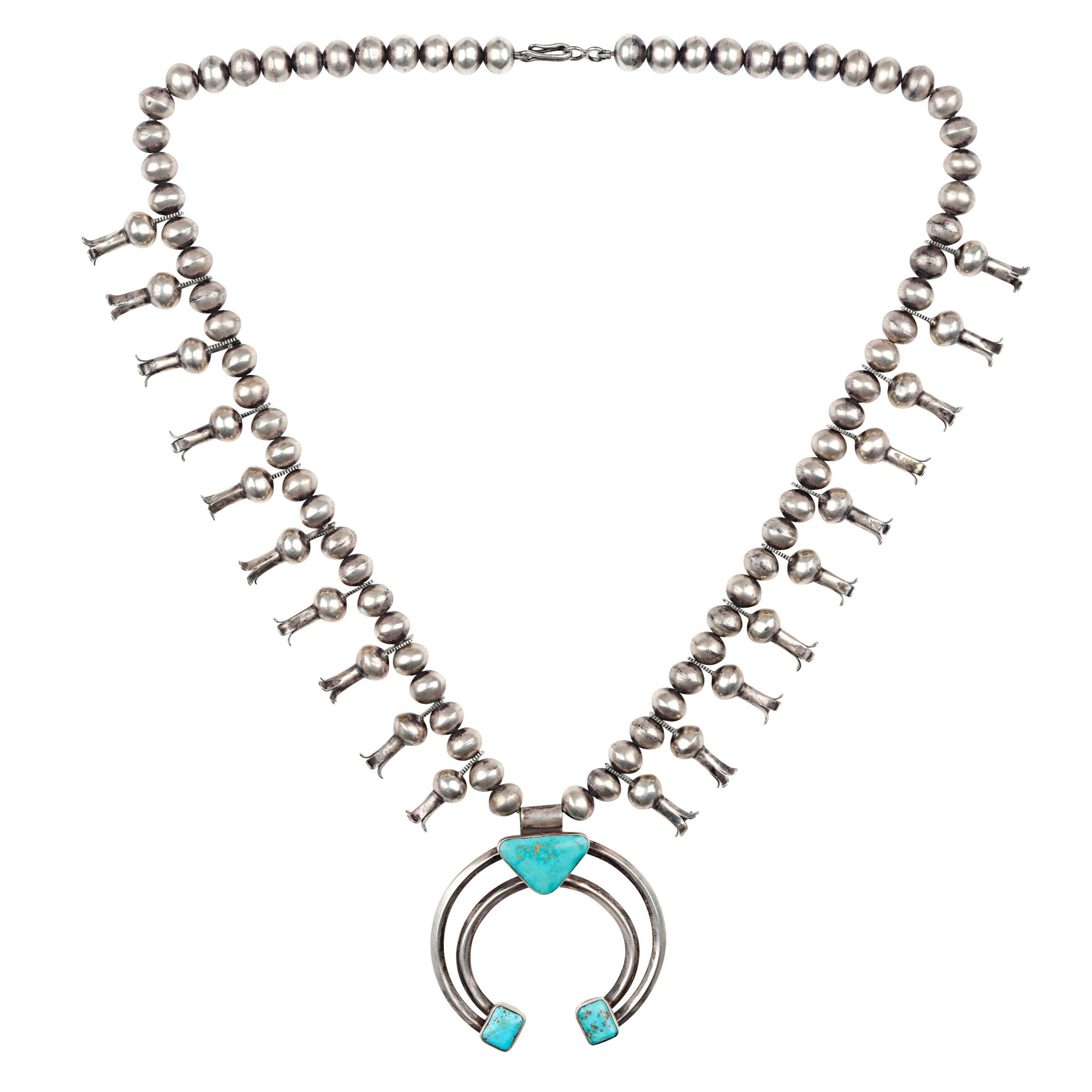 Vintage Turquoise Squash Blossom Necklace