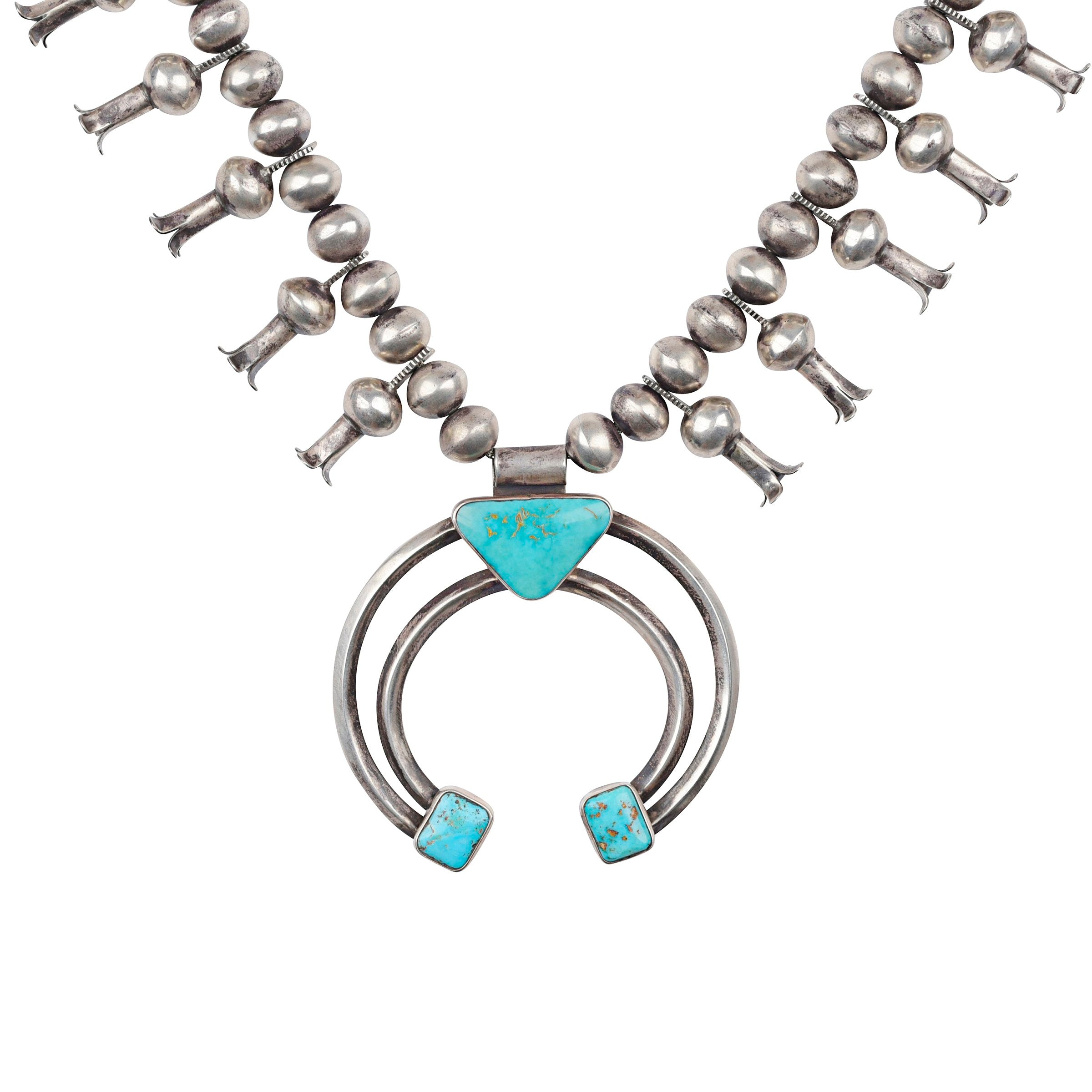 Vintage Turquoise Squash Blossom Necklace