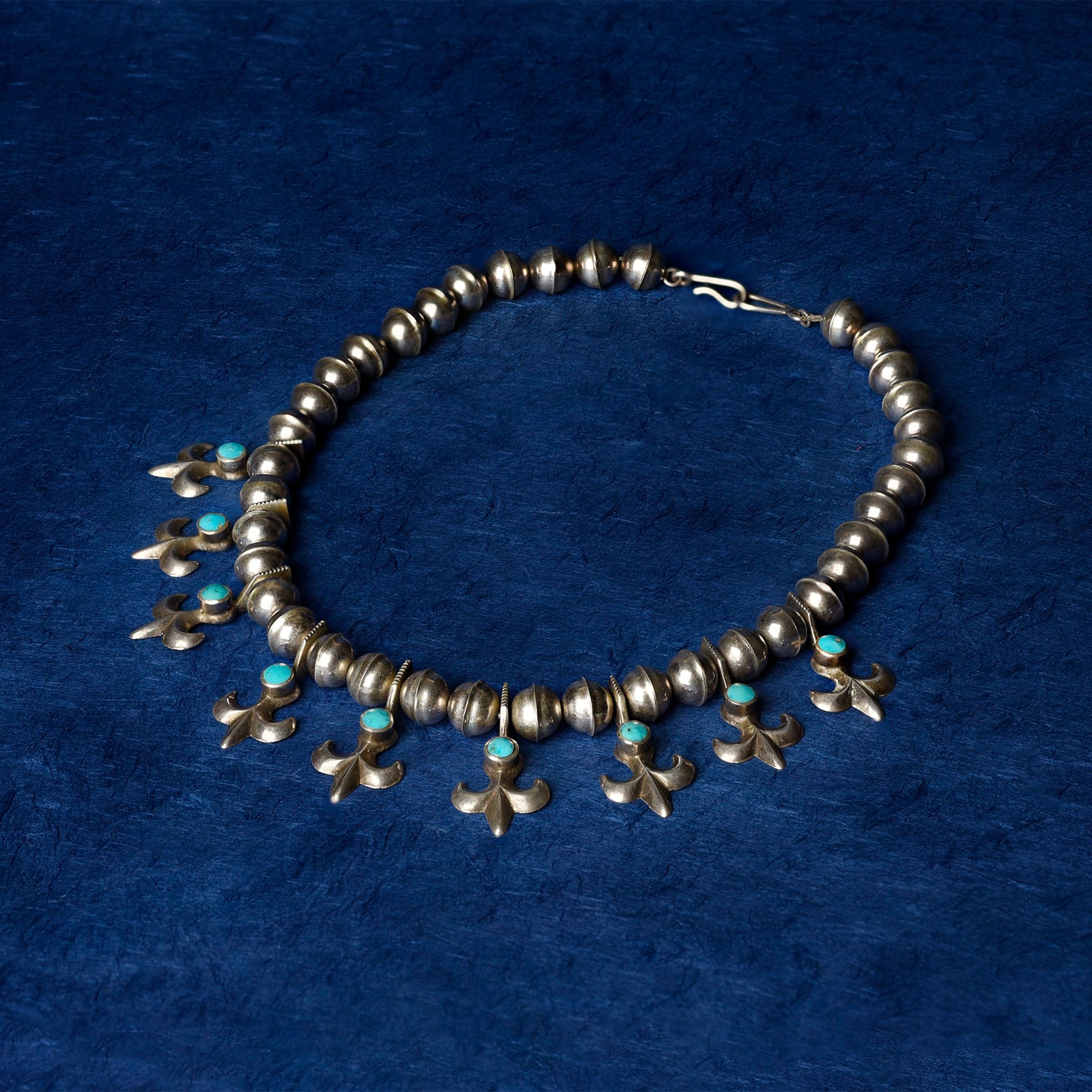 Vintage Navajo Star Blossom Necklace, sterling silver, native, made in USA, accessory, turquoise