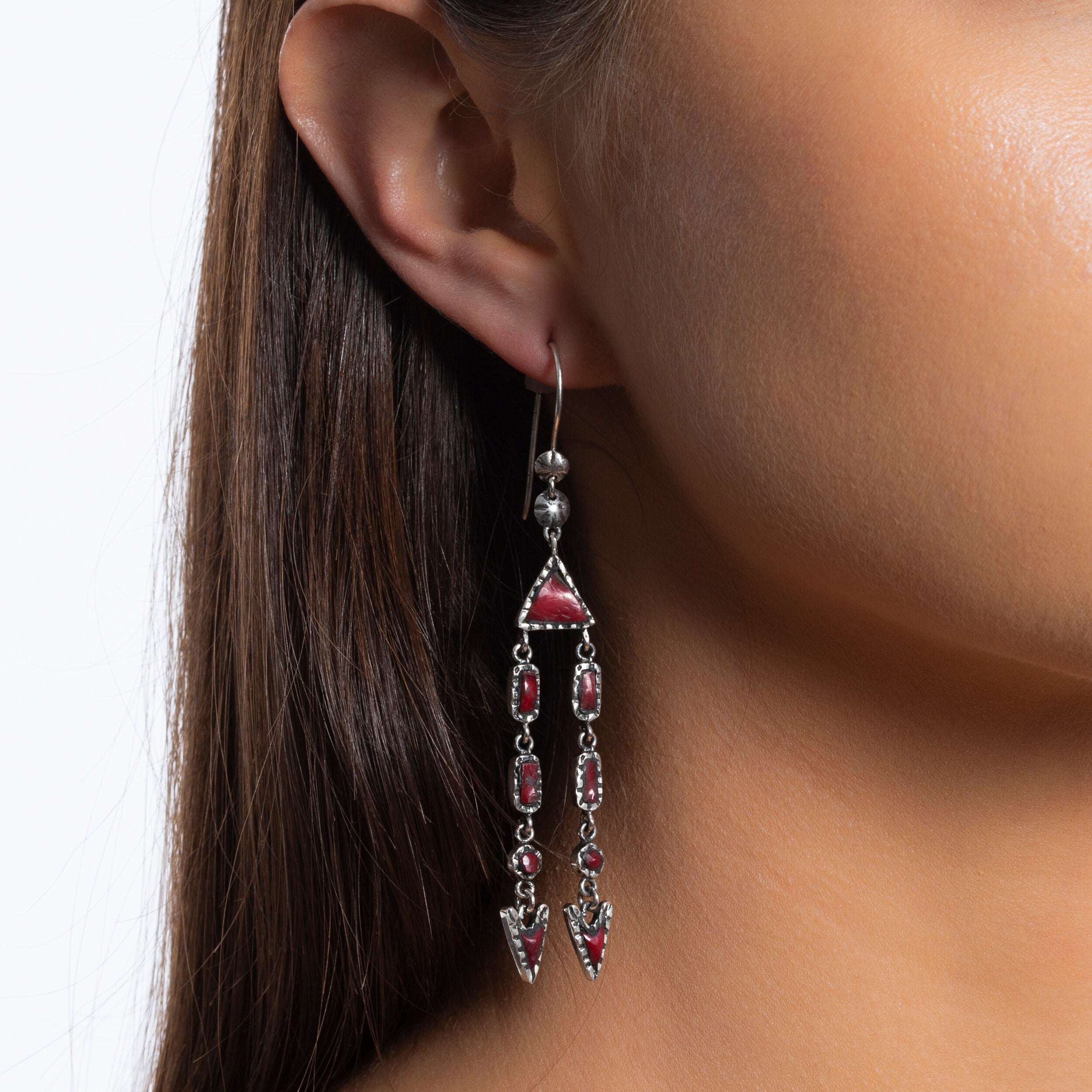 Red Coral Dangle Earrings