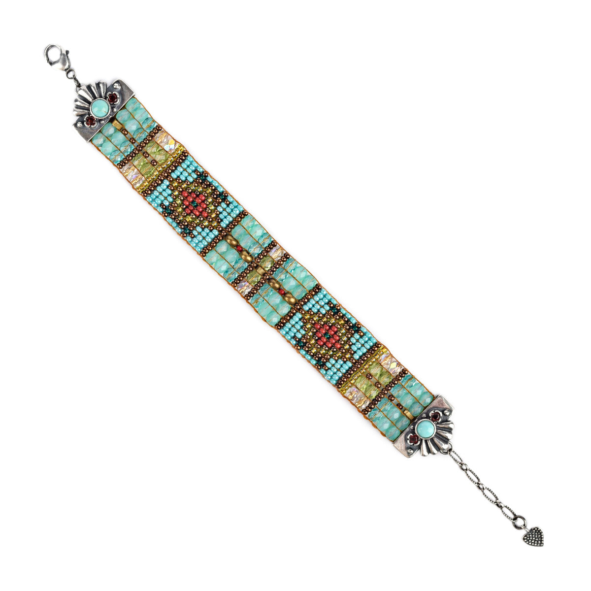 Chili Rose Beaded Bracelet with Inlaid Turquoise