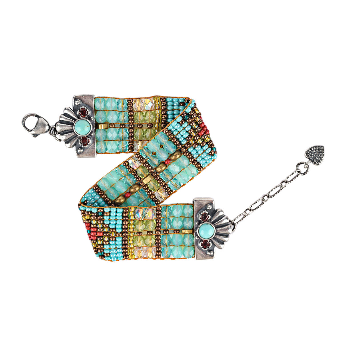 Chili Rose Beaded Bracelet with Inlaid Turquoise