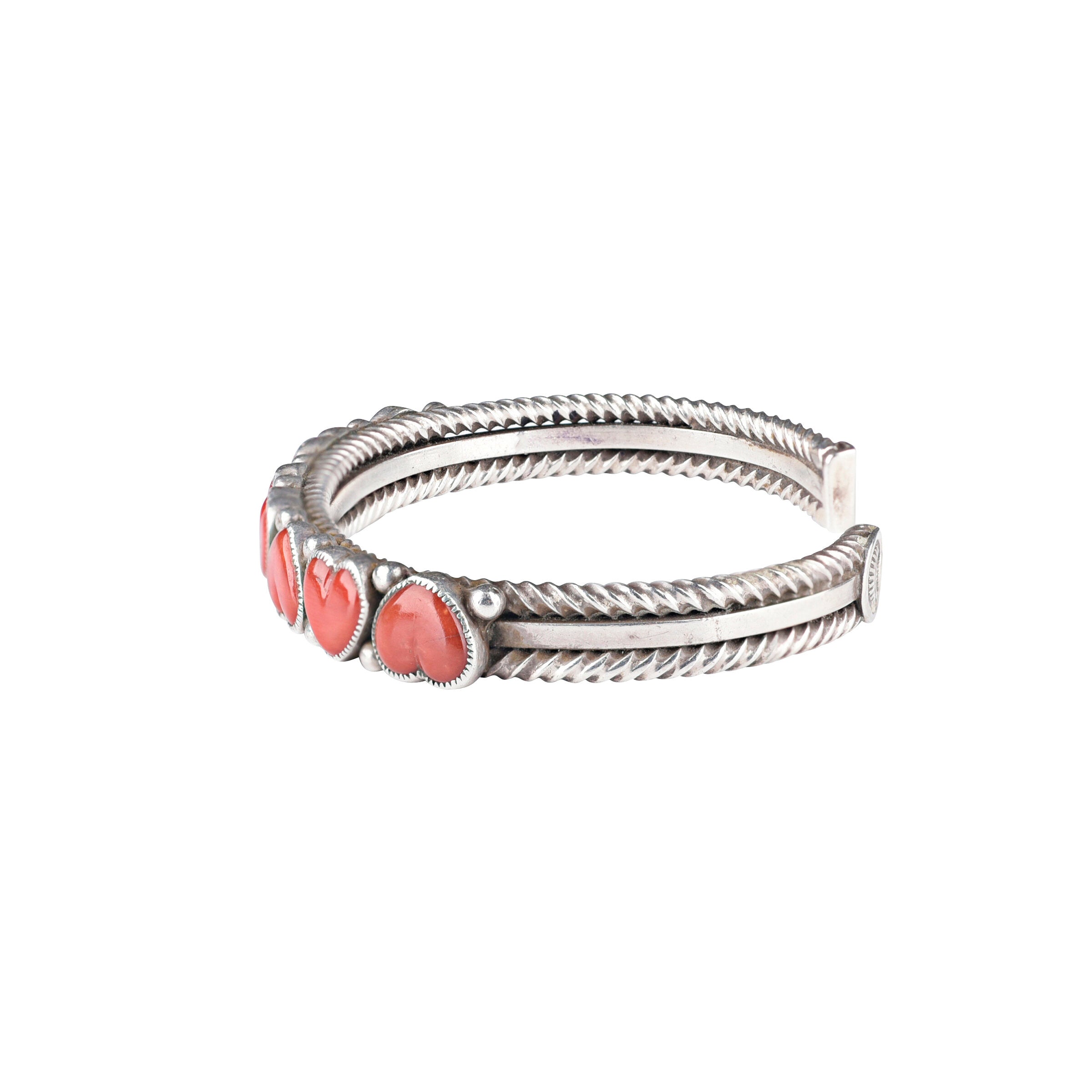 Aldrich Heart Row Cuff, coral, artisan, bracelet, sterling silver, accessory, made in USA