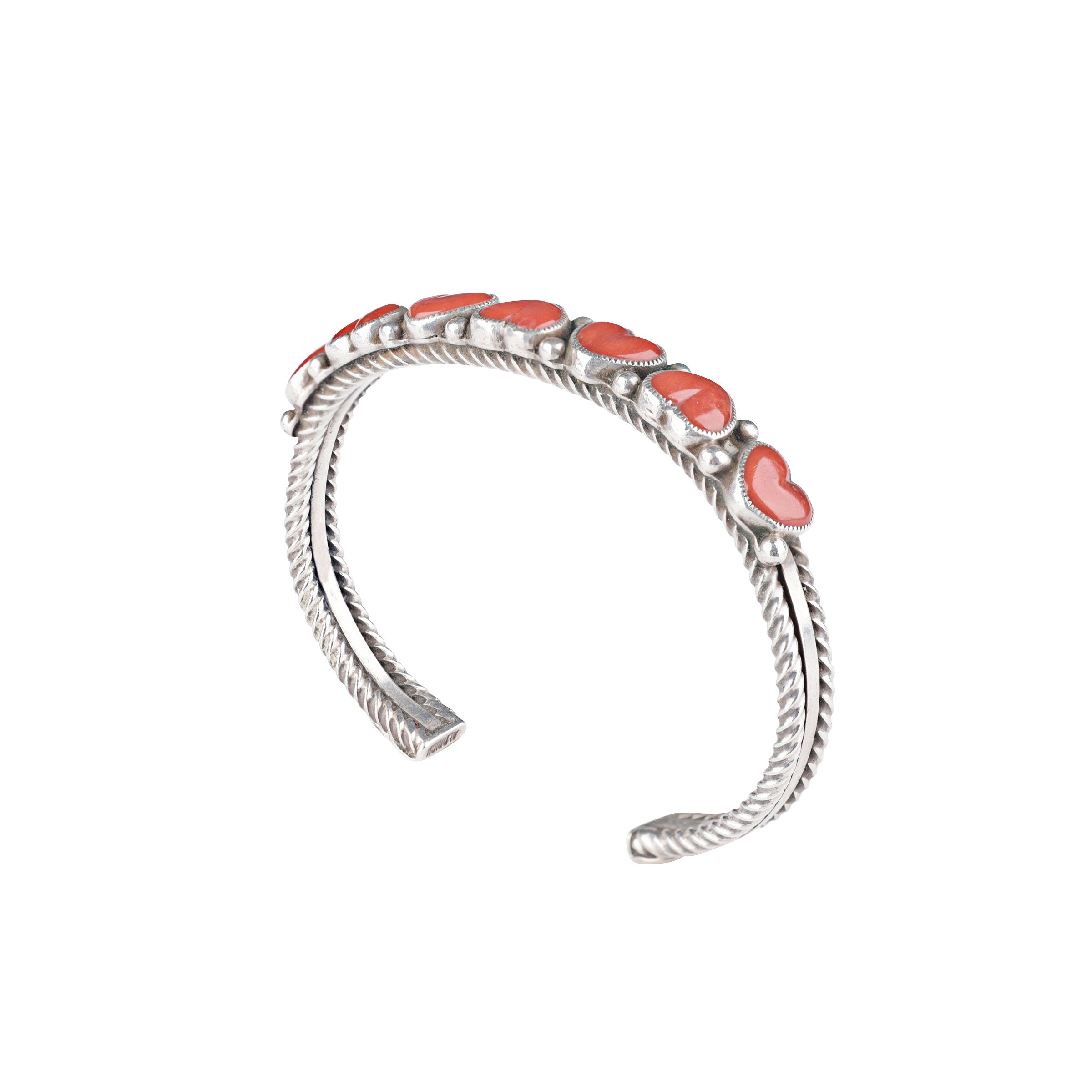 Aldrich Heart Row Cuff, coral, artisan, bracelet, sterling silver, accessory, made in USA