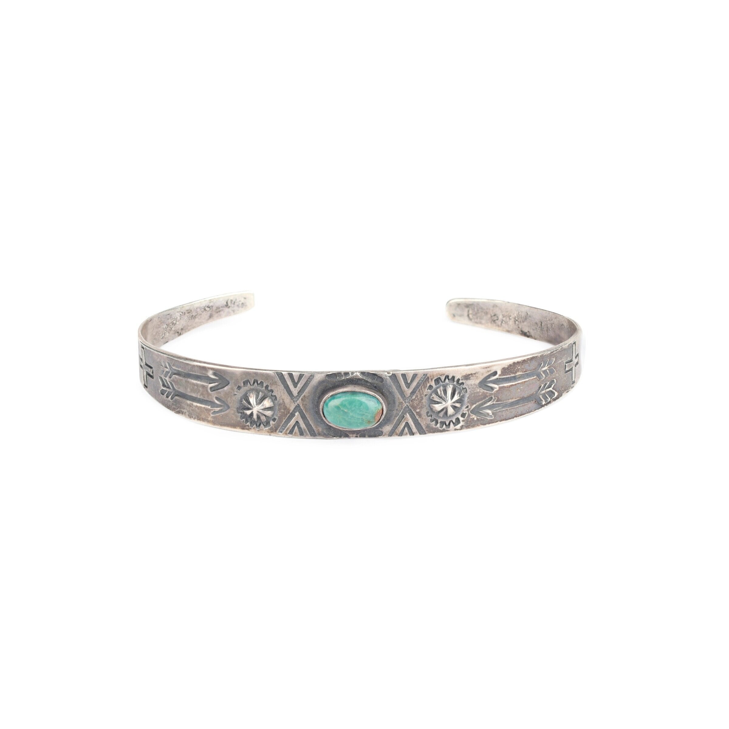 Vintage Stamped Silver Turquoise Cuff, c. 1940's