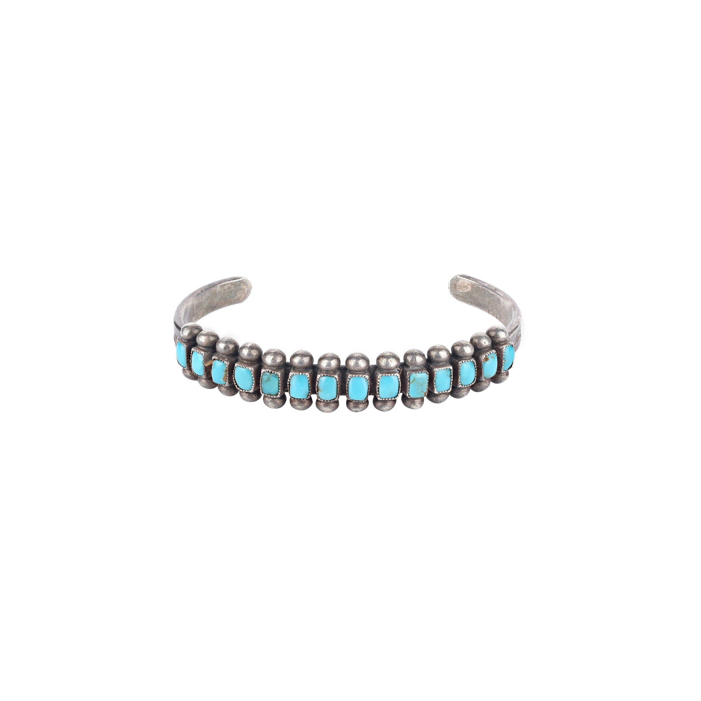 Vintage Zuni Square Stone Turquoise Row Cuff, c. 1940's