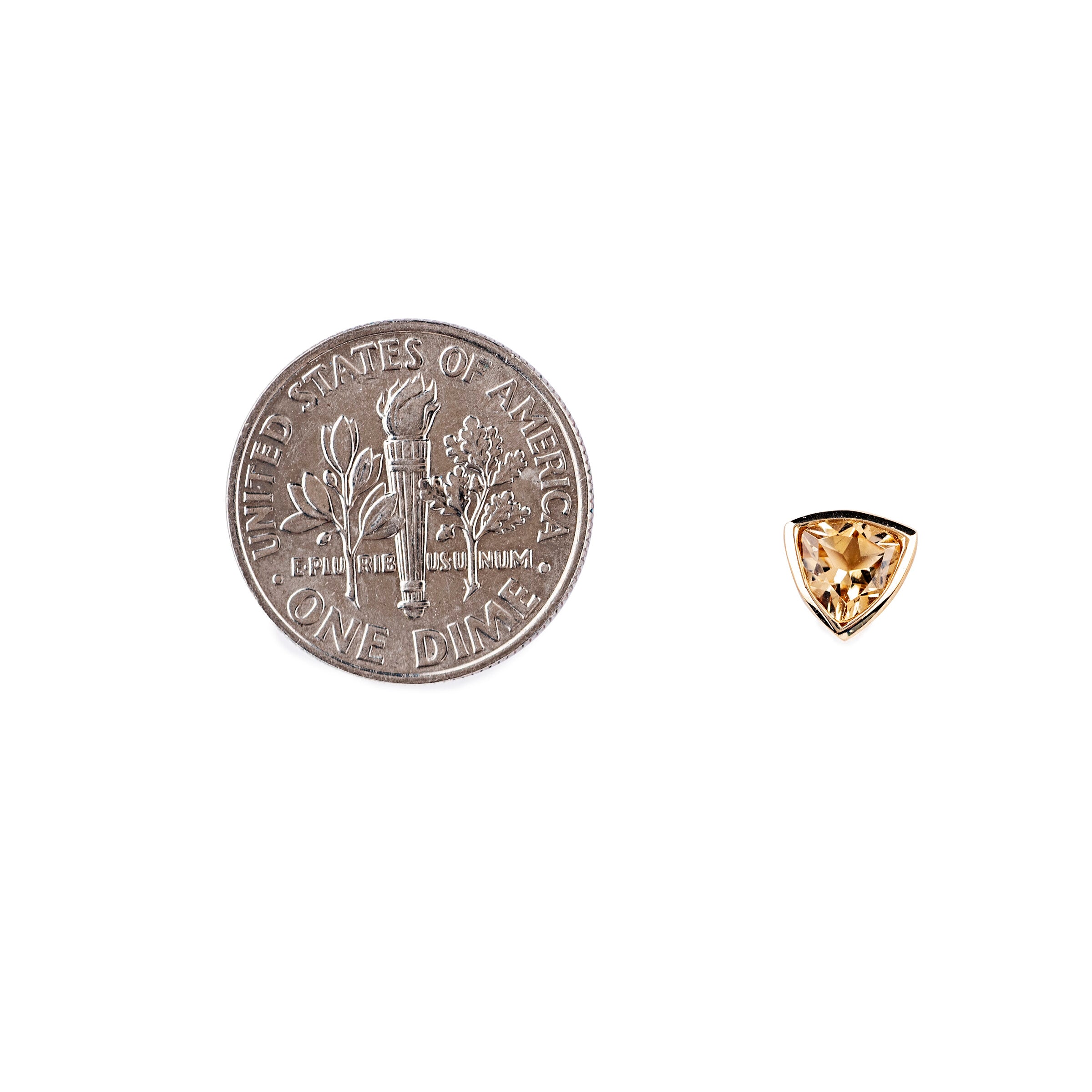 A pair of 14K gold stud earrings with yellow topaz.