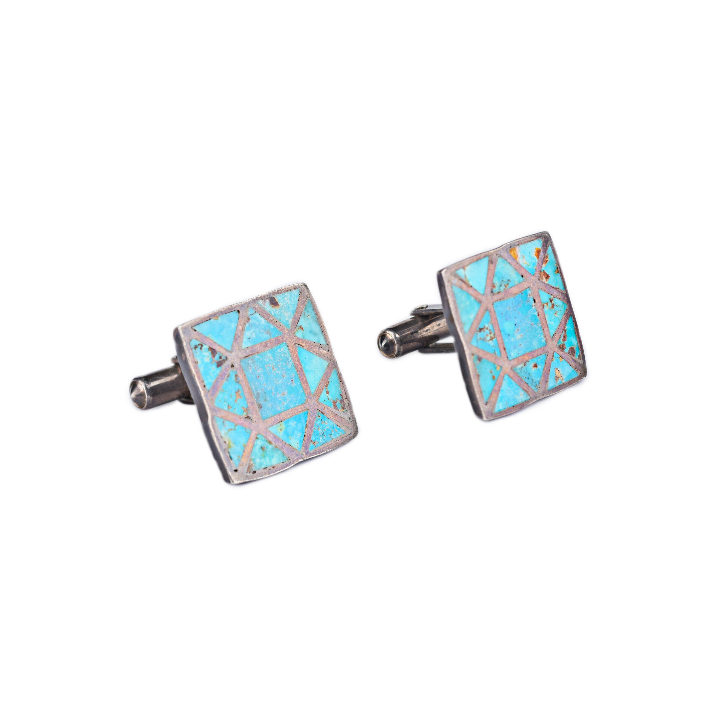Vintage Zuni Square Inlaid Cuff Links