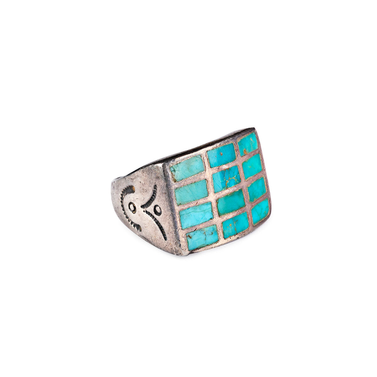 Vintage Zuni Blue Gem Inlay Ring, C. 1950