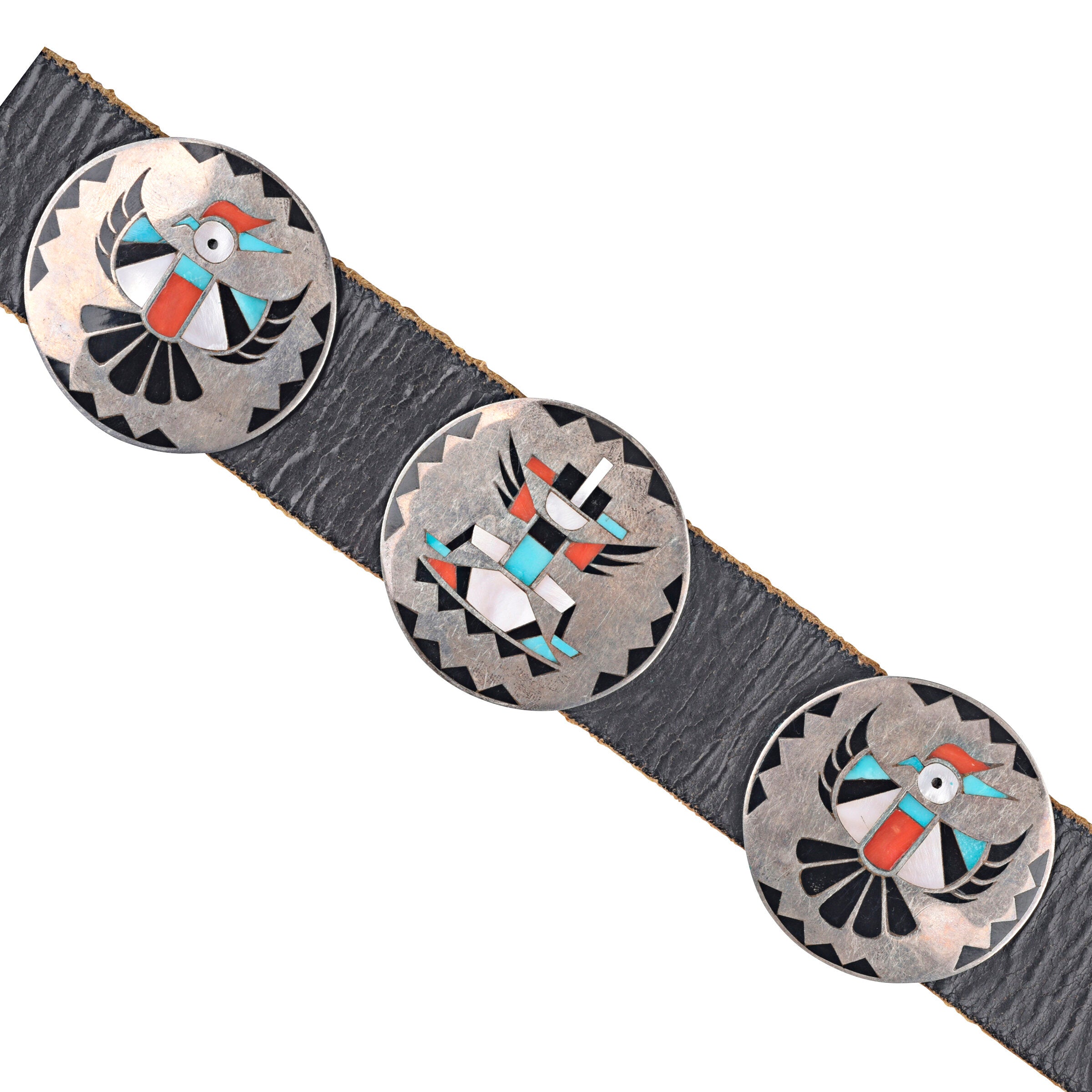 Vintage Zuni Inlay Concho Belt, c. 1950's