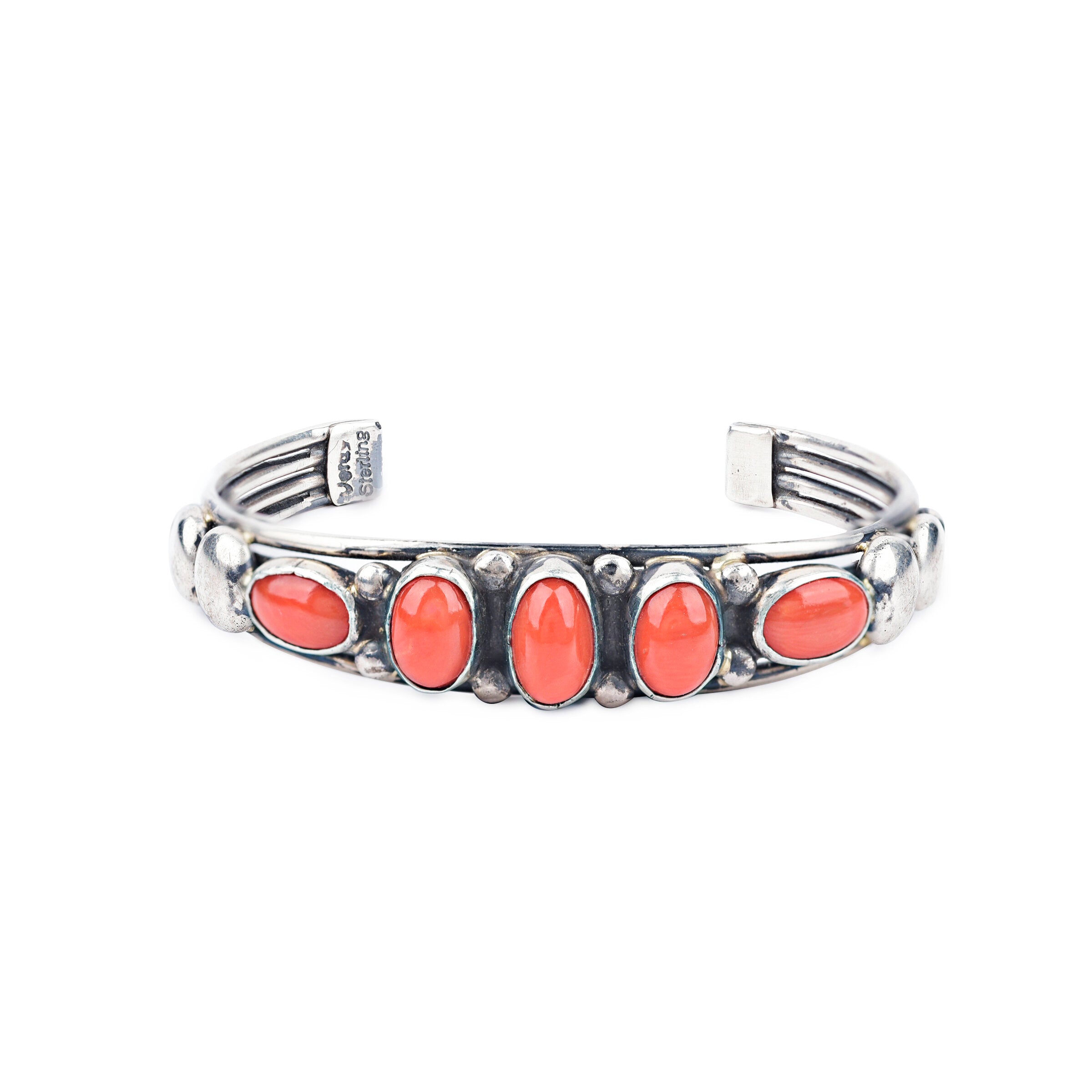 Vintage Red Coral Five Stone Cuff