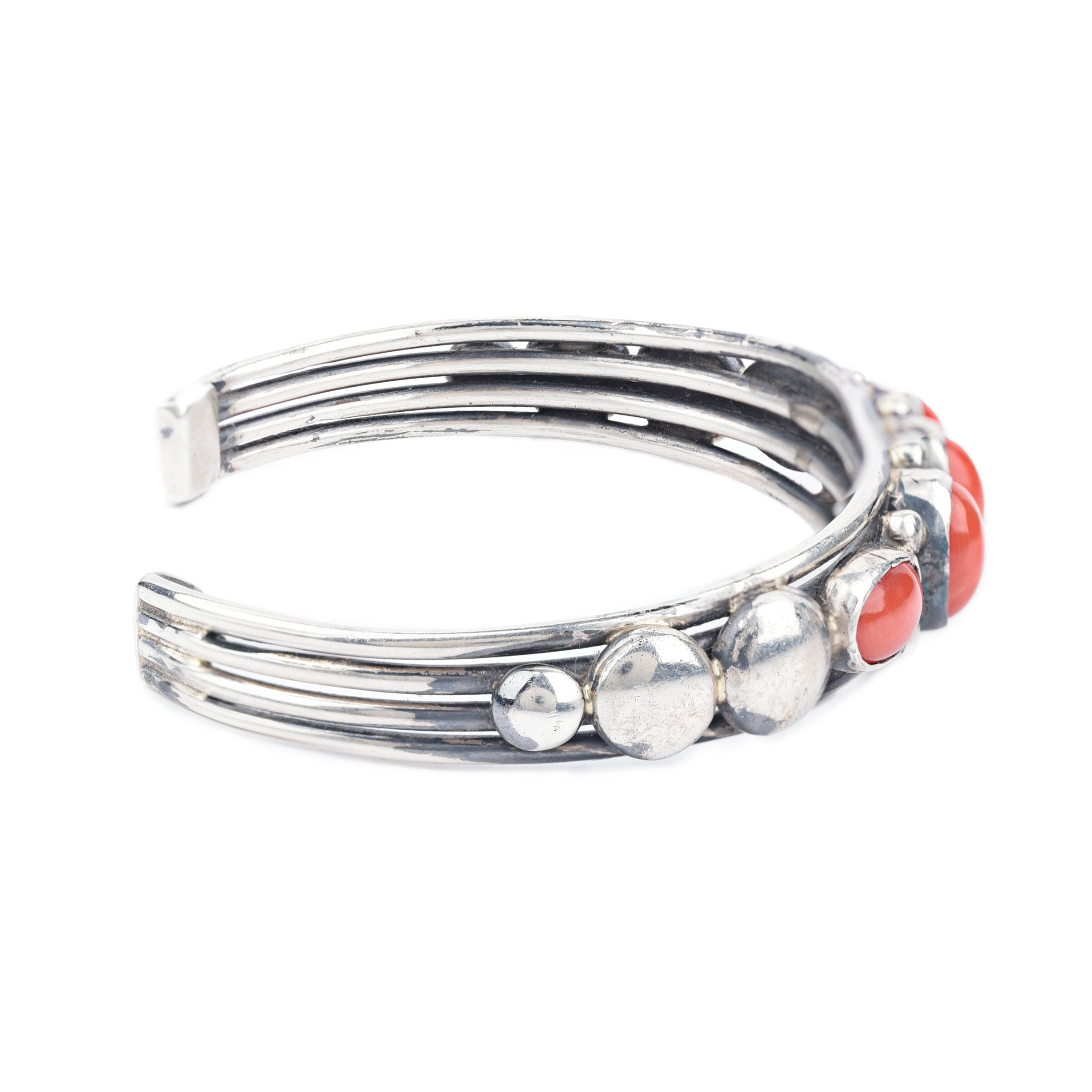 Vintage Red Coral Five Stone Cuff